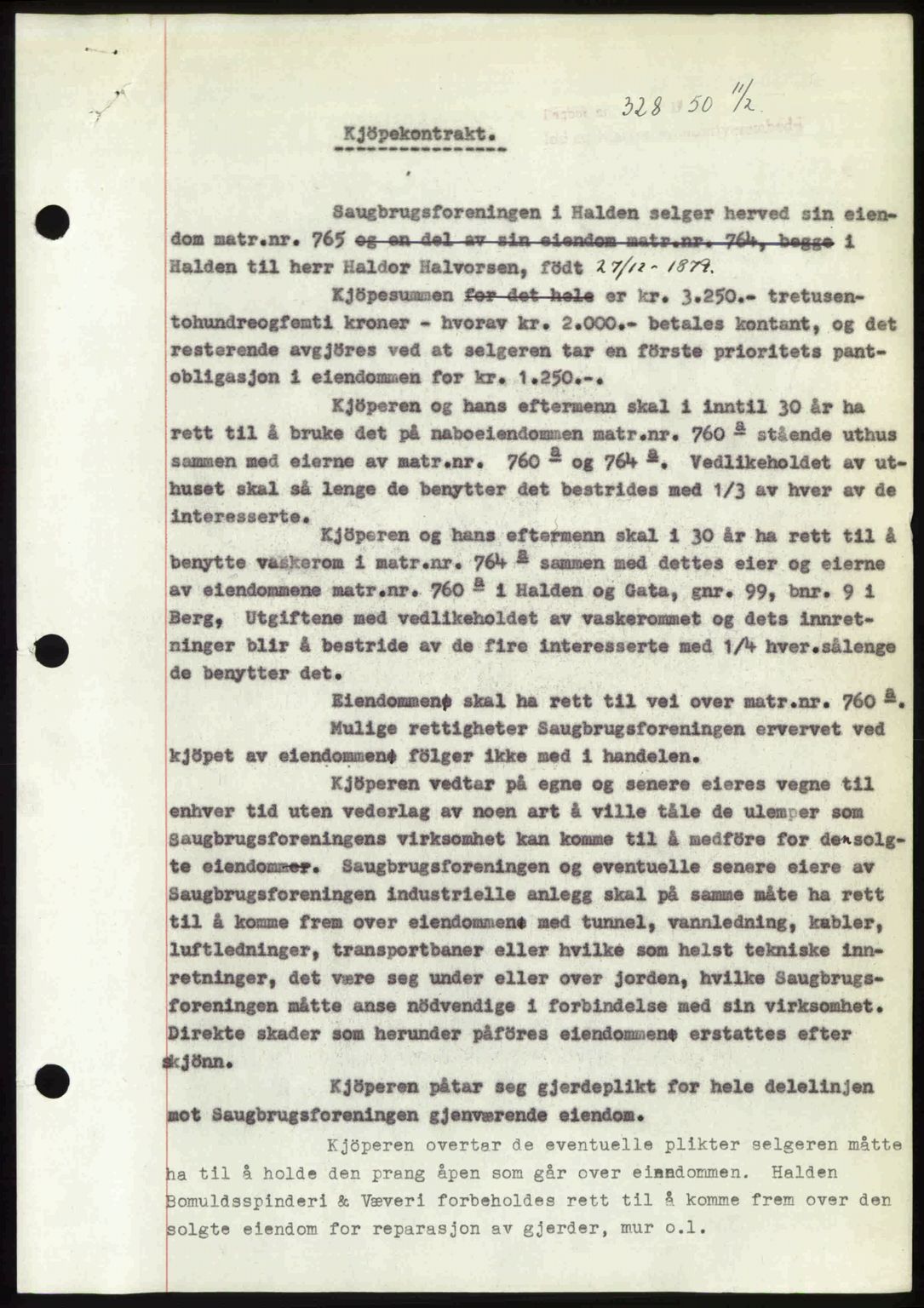 Idd og Marker sorenskriveri, SAO/A-10283/G/Gb/Gbb/L0013: Pantebok nr. A13, 1949-1950, Dagboknr: 328/1950