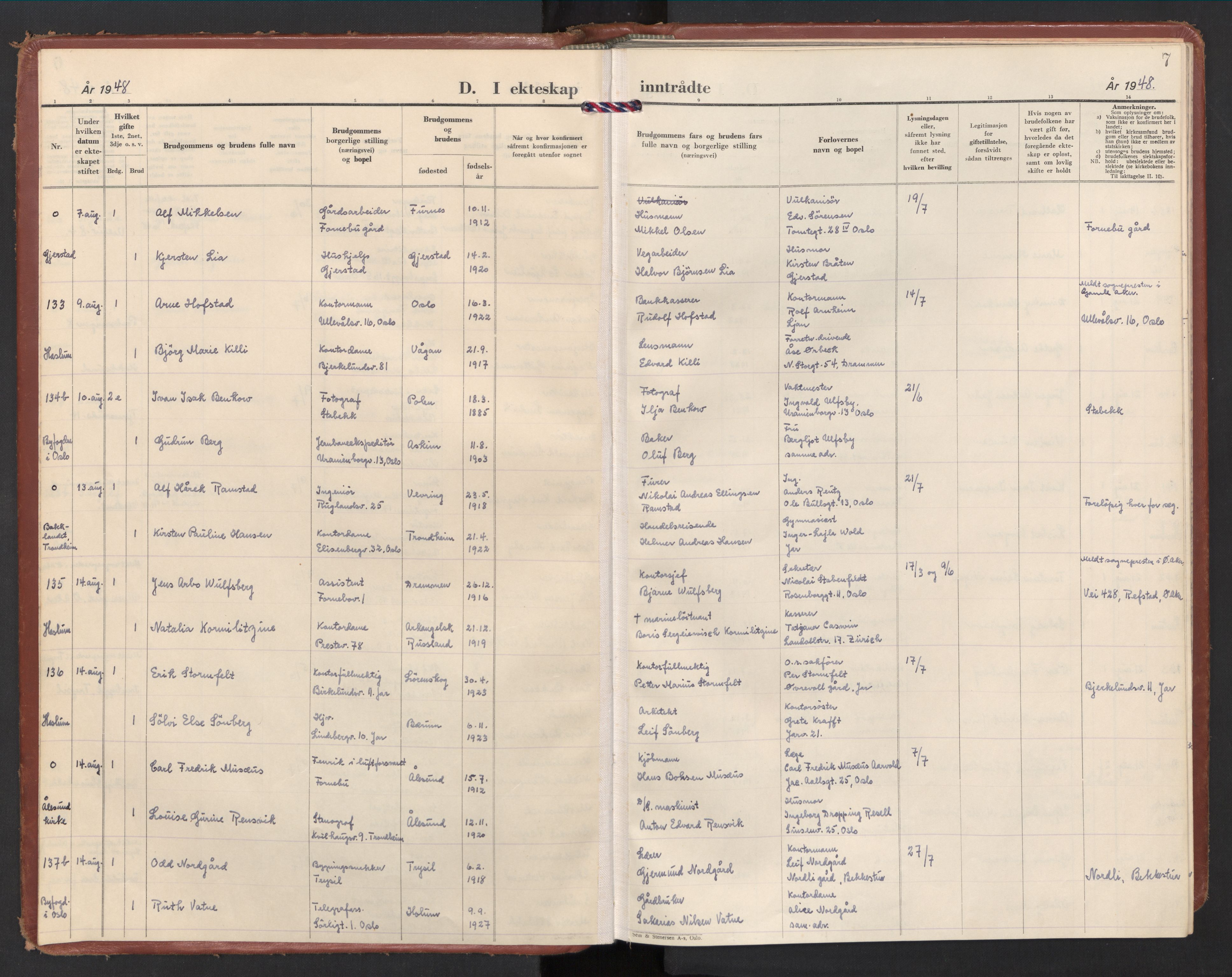 Østre Bærum prestekontor Kirkebøker, AV/SAO-A-10887/F/Fa/L0011: Ministerialbok nr. 11, 1948-1956, s. 7