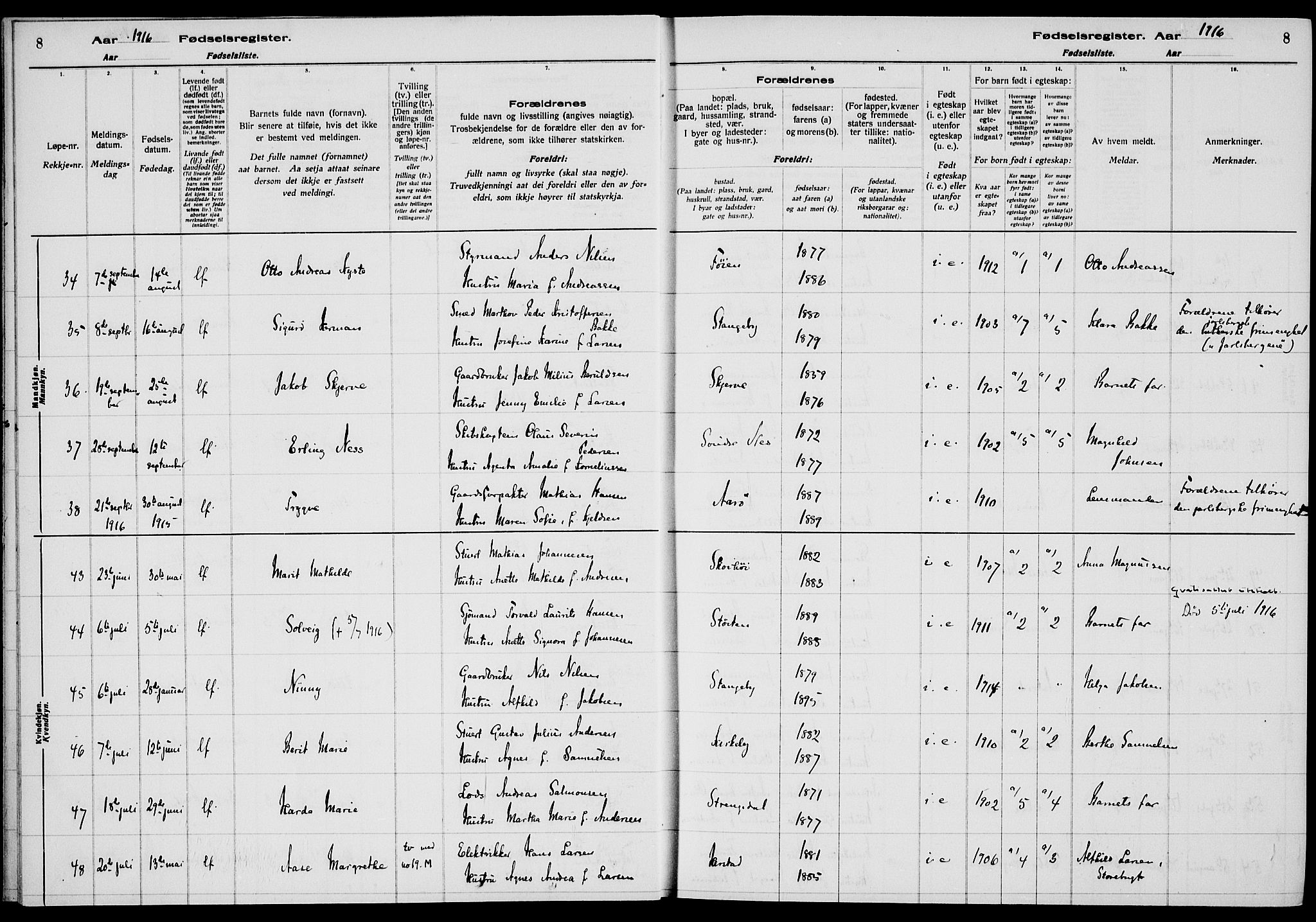 Nøtterøy kirkebøker, AV/SAKO-A-354/J/Ja/L0001: Fødselsregister nr. 1, 1916-1928, s. 8