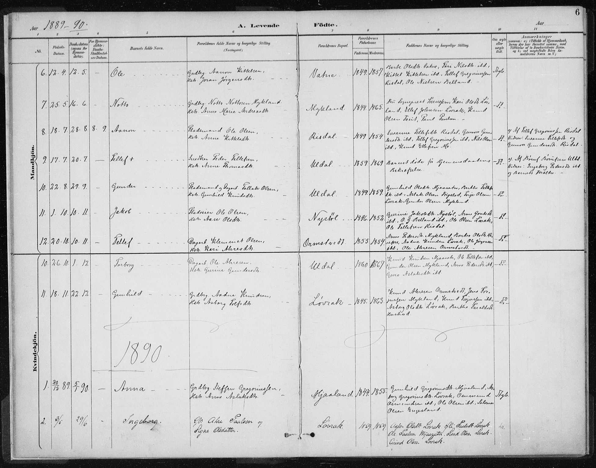 Herefoss sokneprestkontor, AV/SAK-1111-0019/F/Fa/Fac/L0002: Ministerialbok nr. A 2, 1887-1915, s. 6