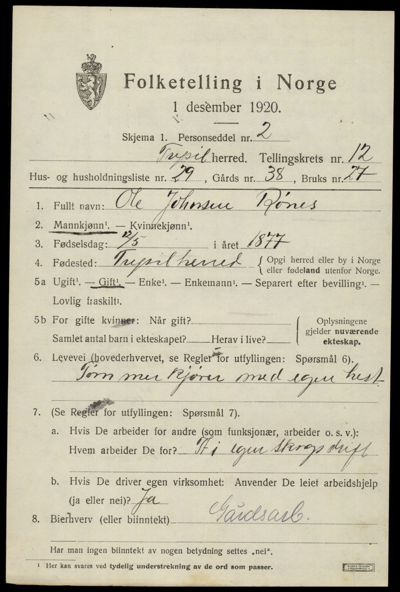SAH, Folketelling 1920 for 0428 Trysil herred, 1920, s. 7519