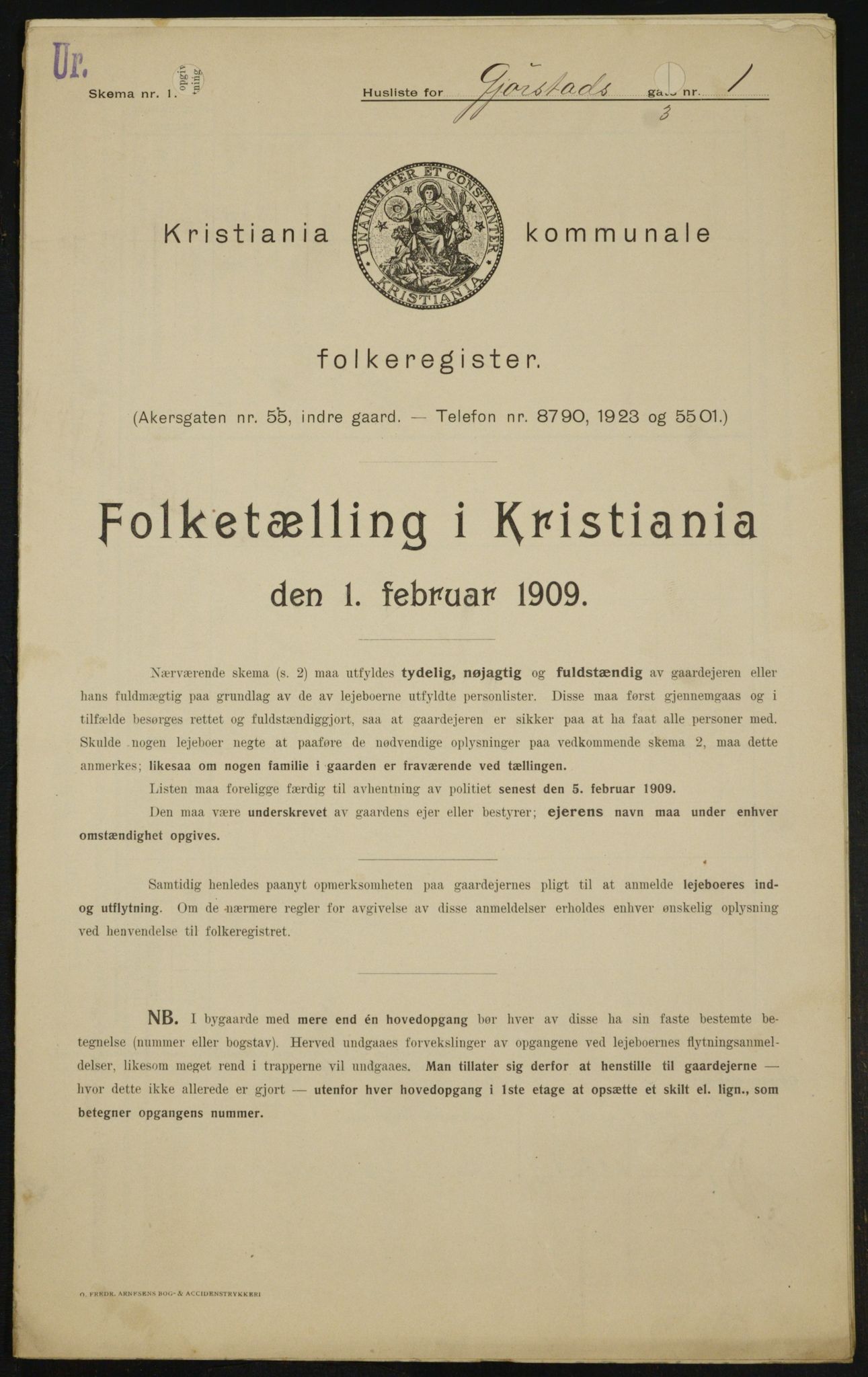 OBA, Kommunal folketelling 1.2.1909 for Kristiania kjøpstad, 1909, s. 26568