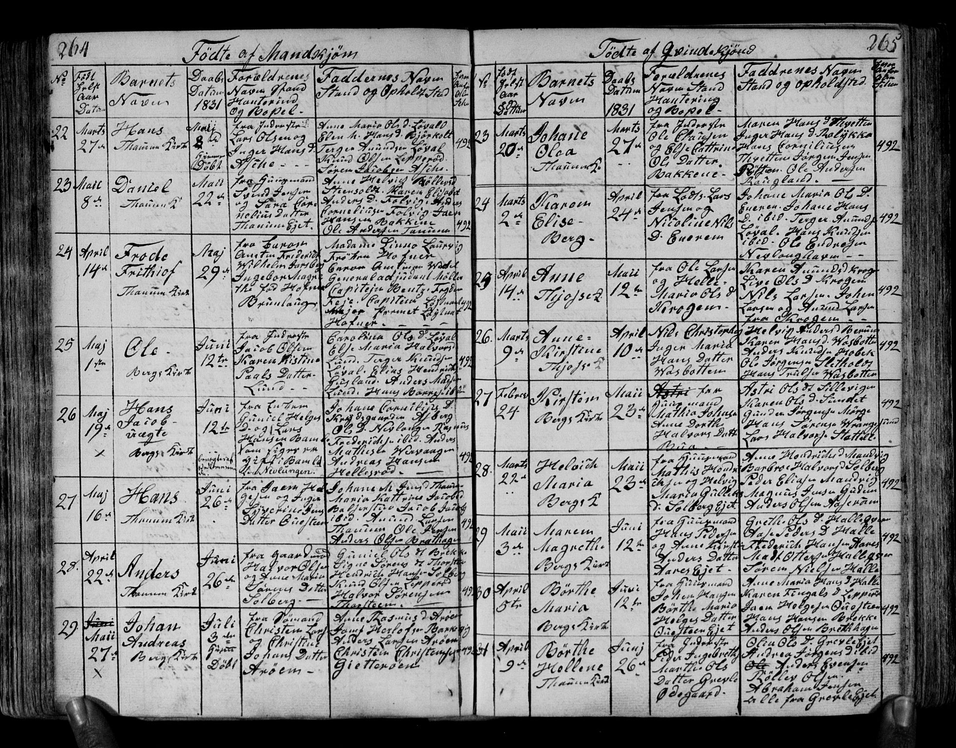 Brunlanes kirkebøker, AV/SAKO-A-342/F/Fa/L0002: Ministerialbok nr. I 2, 1802-1834, s. 264-265