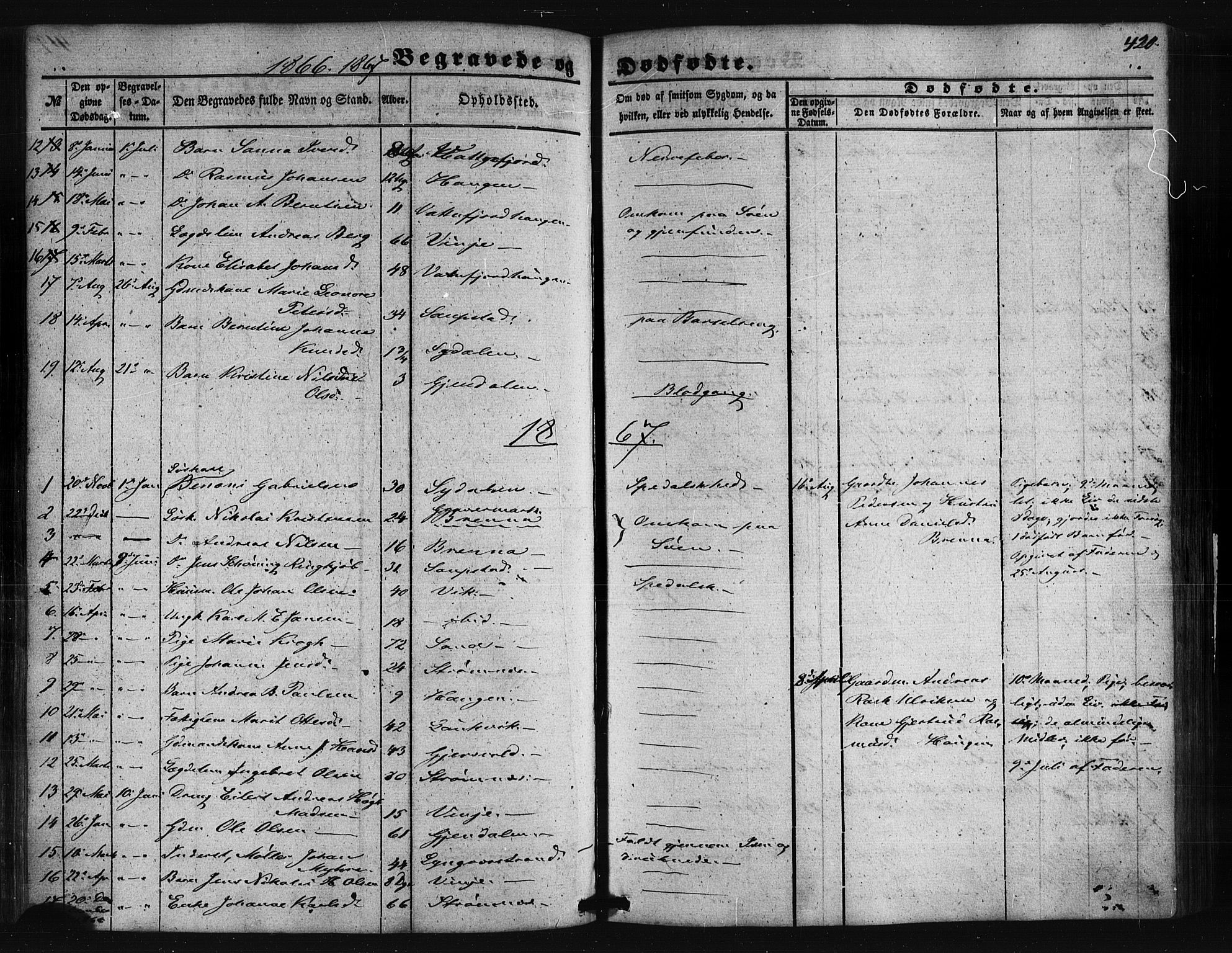 Ministerialprotokoller, klokkerbøker og fødselsregistre - Nordland, AV/SAT-A-1459/876/L1095: Ministerialbok nr. 876A01, 1863-1885, s. 420