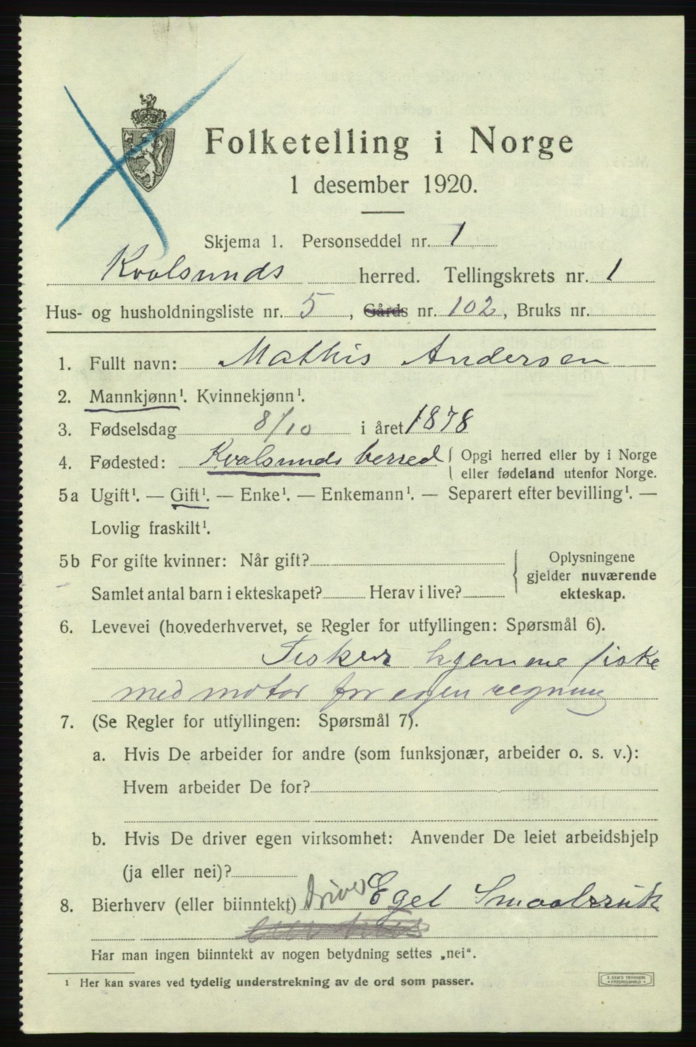 SATØ, Folketelling 1920 for 2017 Kvalsund herred, 1920, s. 502