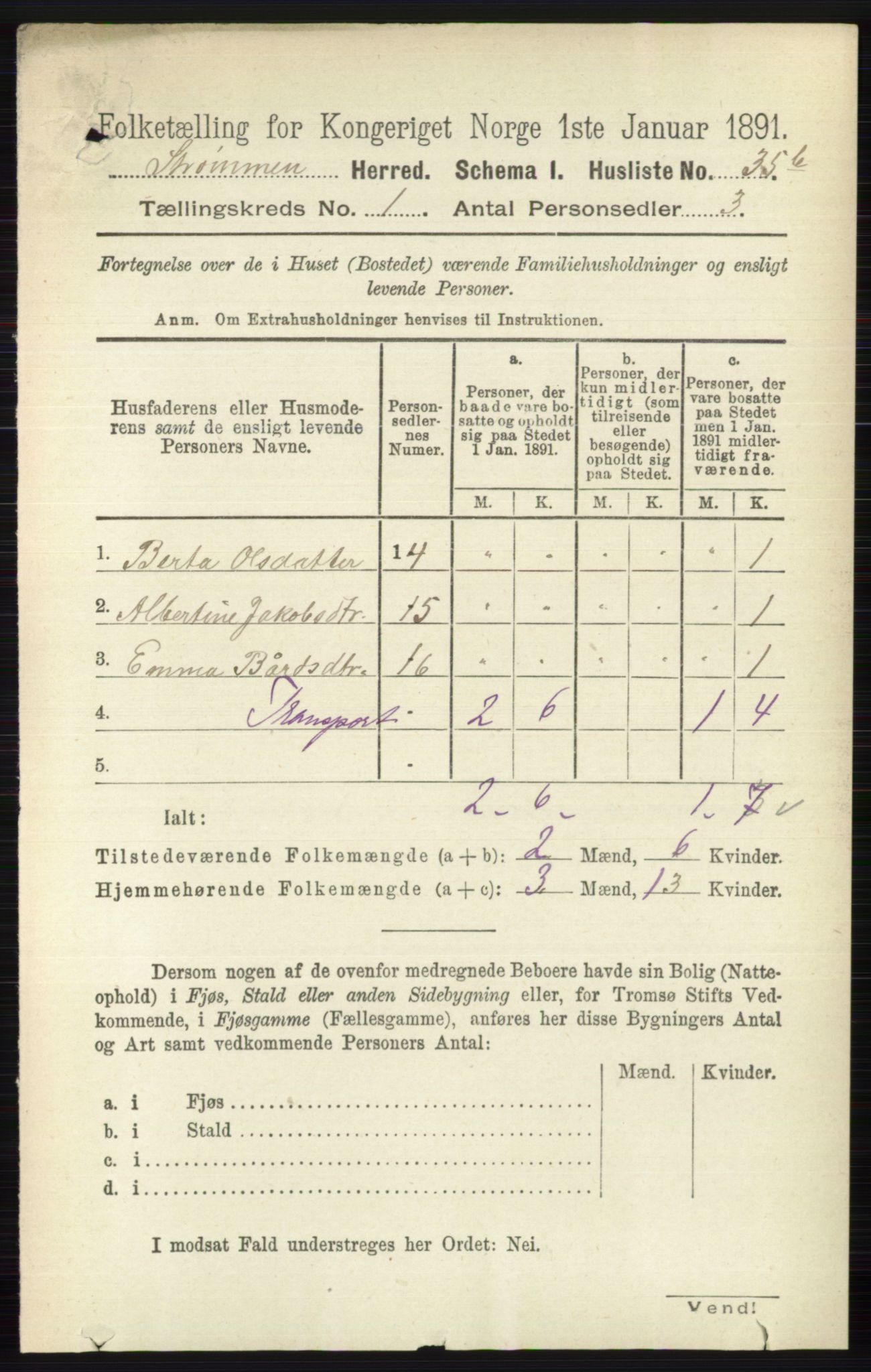 RA, Folketelling 1891 for 0711 Strømm herred, 1891, s. 52