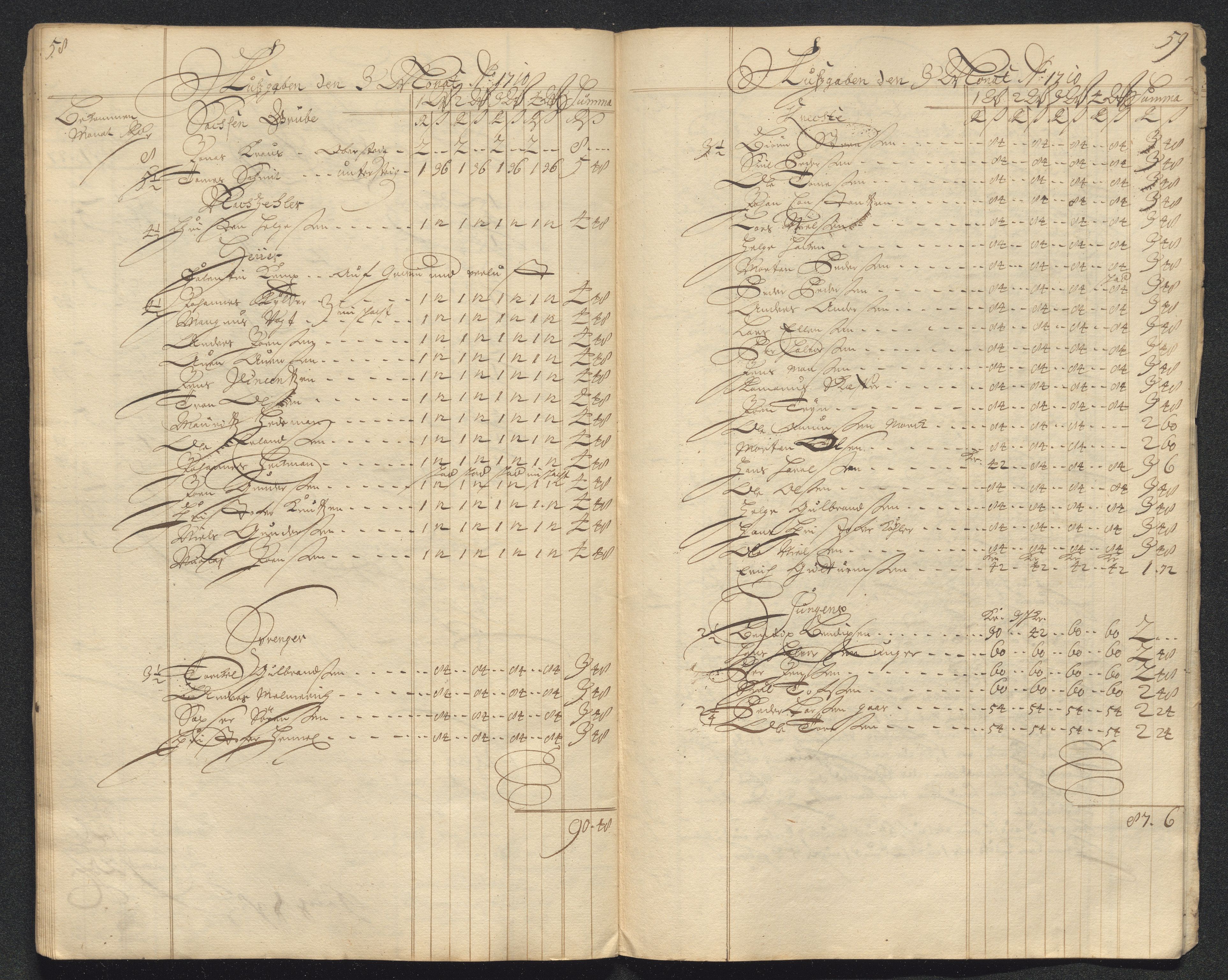 Kongsberg Sølvverk 1623-1816, AV/SAKO-EA-3135/001/D/Dc/Dcd/L0098: Utgiftsregnskap for gruver m.m. , 1710, s. 114