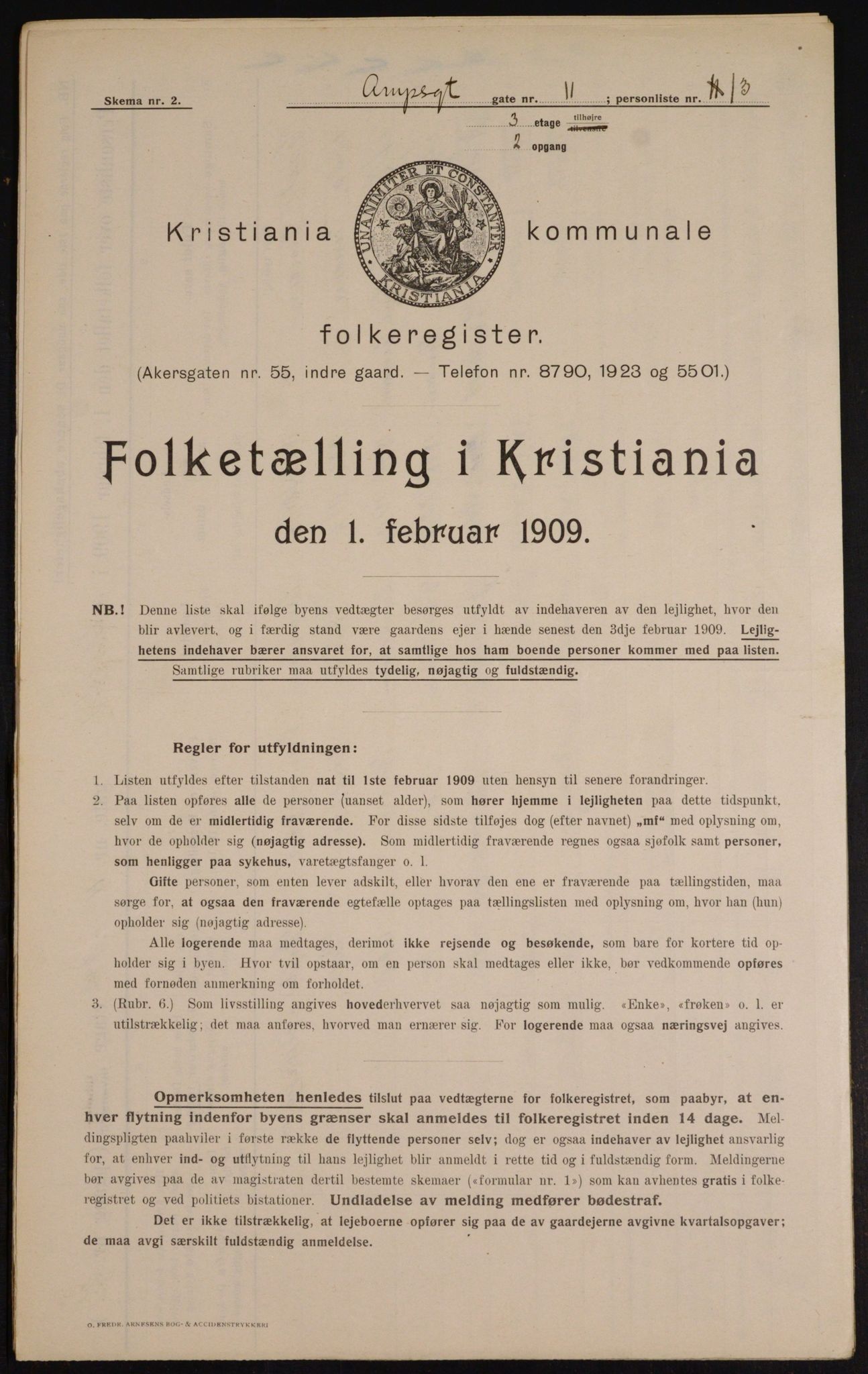 OBA, Kommunal folketelling 1.2.1909 for Kristiania kjøpstad, 1909, s. 2146