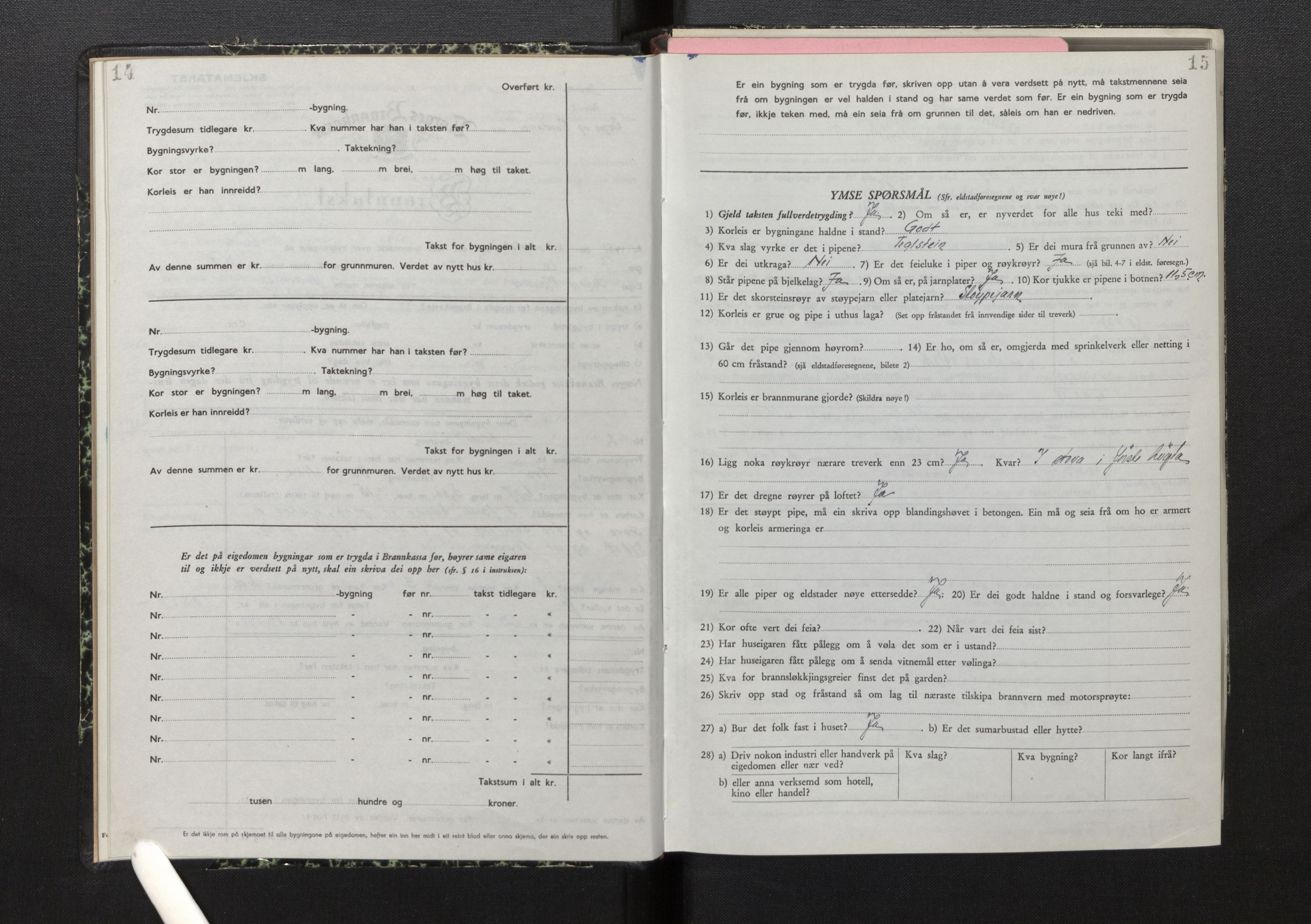 Lensmannen i Davik, AV/SAB-A-26801/0012/L0005: Branntakstprotokoll, skjematakst, 1950-1953, s. 14-15