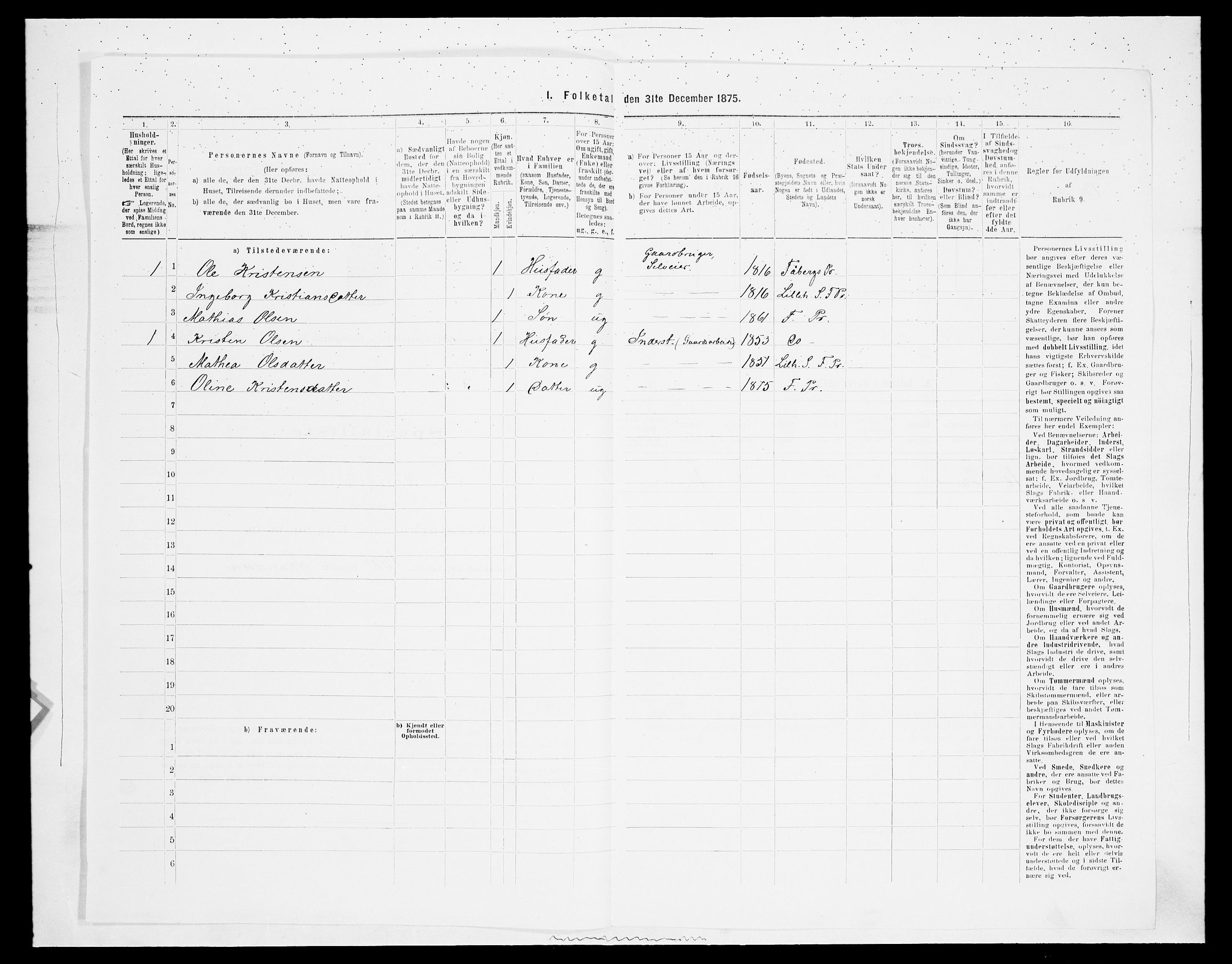 SAH, Folketelling 1875 for 0524L Fåberg prestegjeld, Fåberg sokn og Lillehammer landsokn, 1875, s. 1271