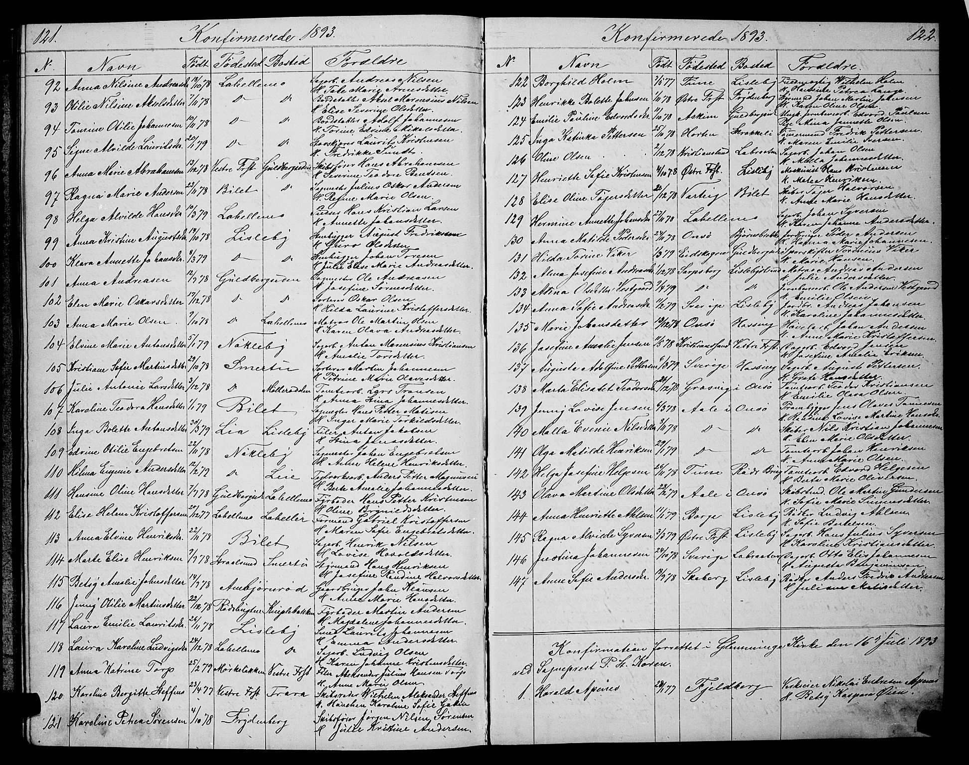 Glemmen prestekontor Kirkebøker, AV/SAO-A-10908/G/Ga/L0005: Klokkerbok nr. 5, 1876-1893, s. 121-122