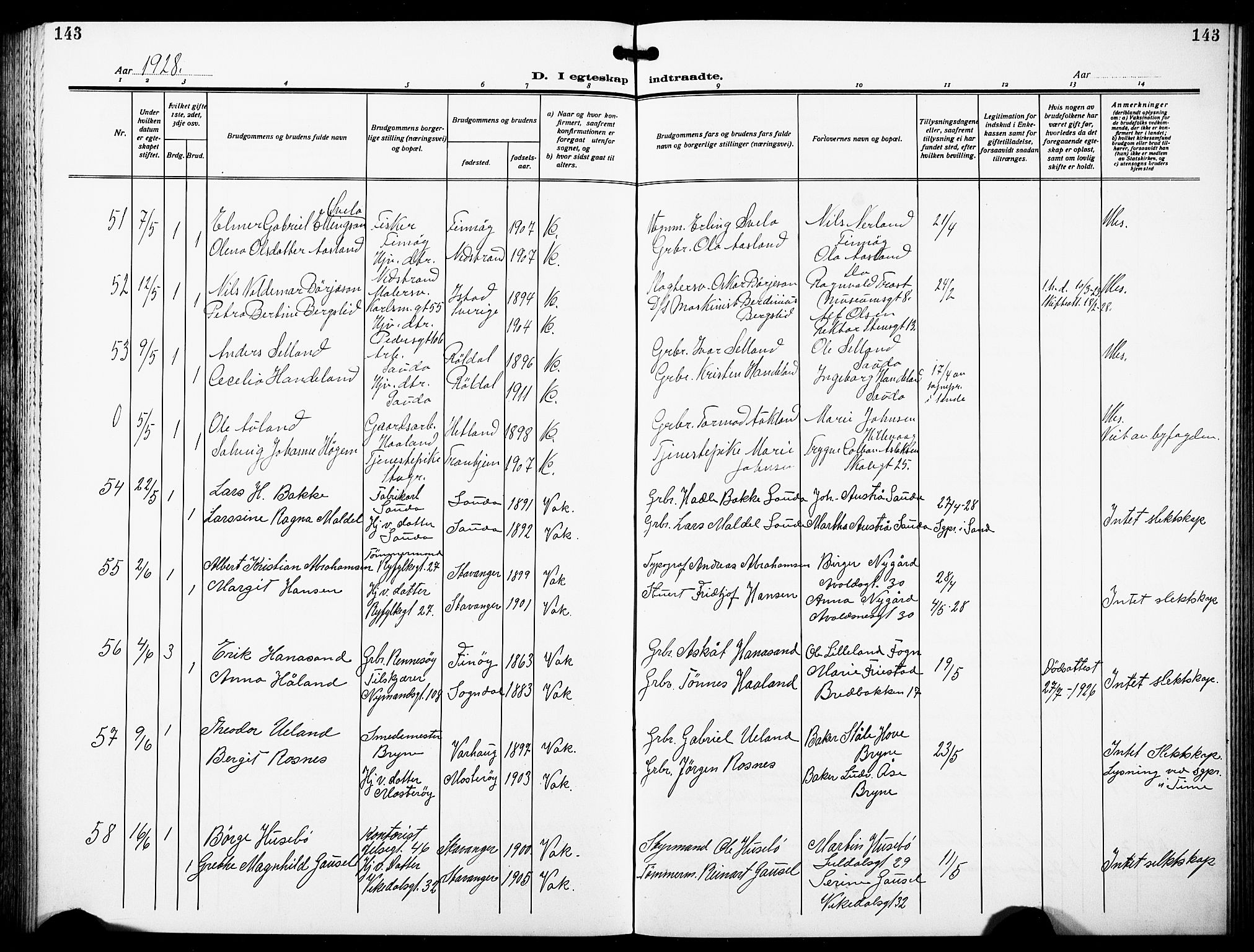 St. Johannes sokneprestkontor, SAST/A-101814/001/30/30BB/L0007: Klokkerbok nr. B 7, 1917-1932, s. 143