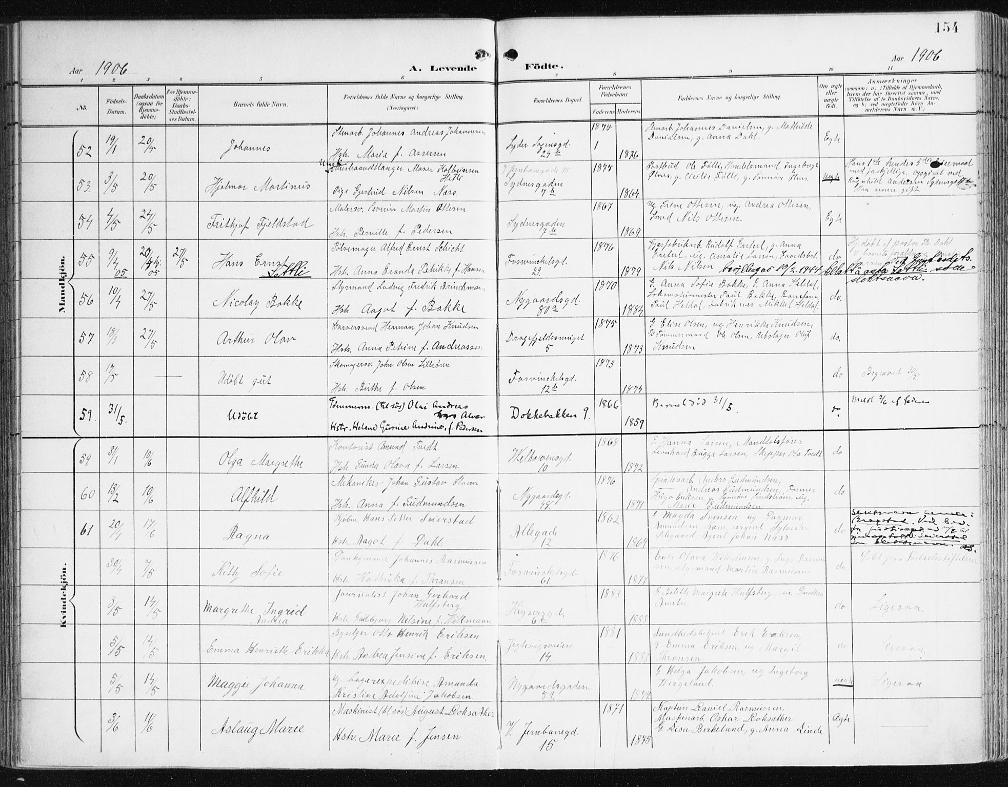Johanneskirken sokneprestembete, AV/SAB-A-76001/H/Haa/L0002: Ministerialbok nr. A 2, 1900-1912, s. 154