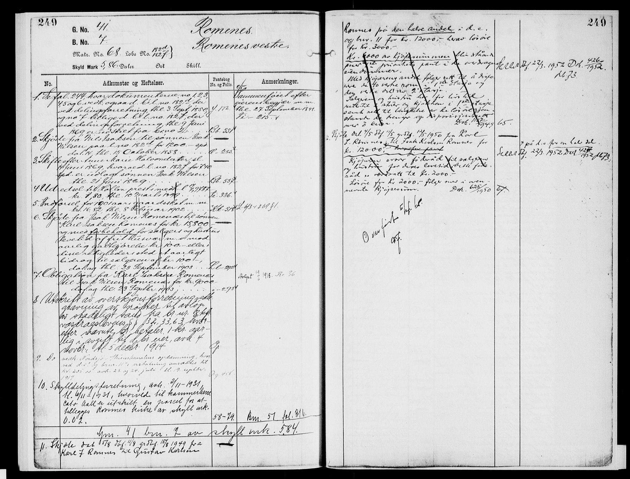 Nedre Telemark sorenskriveri, AV/SAKO-A-135/G/Gb/Gbg/L0002: Panteregister nr. VII 2, s. 249