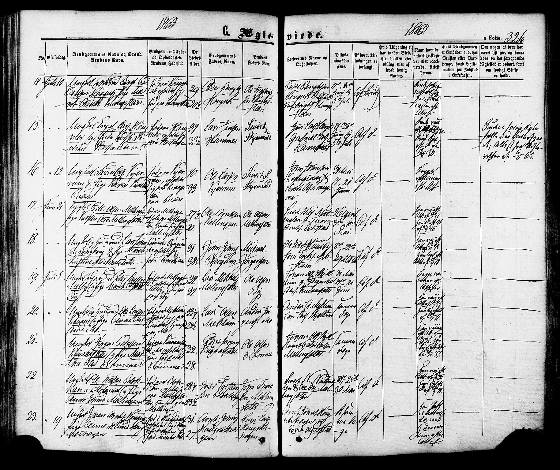 Ministerialprotokoller, klokkerbøker og fødselsregistre - Sør-Trøndelag, SAT/A-1456/665/L0772: Ministerialbok nr. 665A07, 1856-1878, s. 326