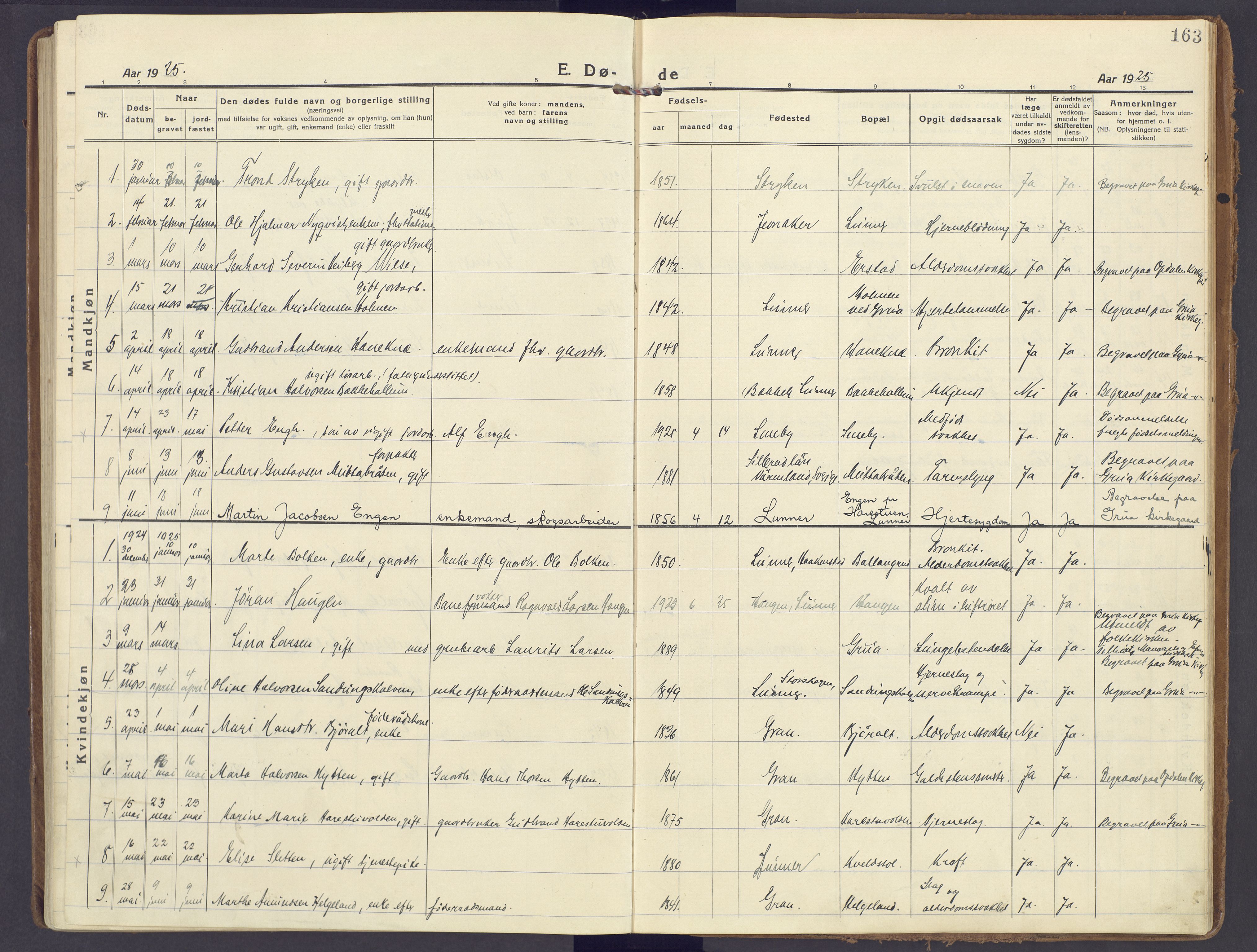 Lunner prestekontor, SAH/PREST-118/H/Ha/Haa/L0002: Ministerialbok nr. 2, 1922-1931, s. 163