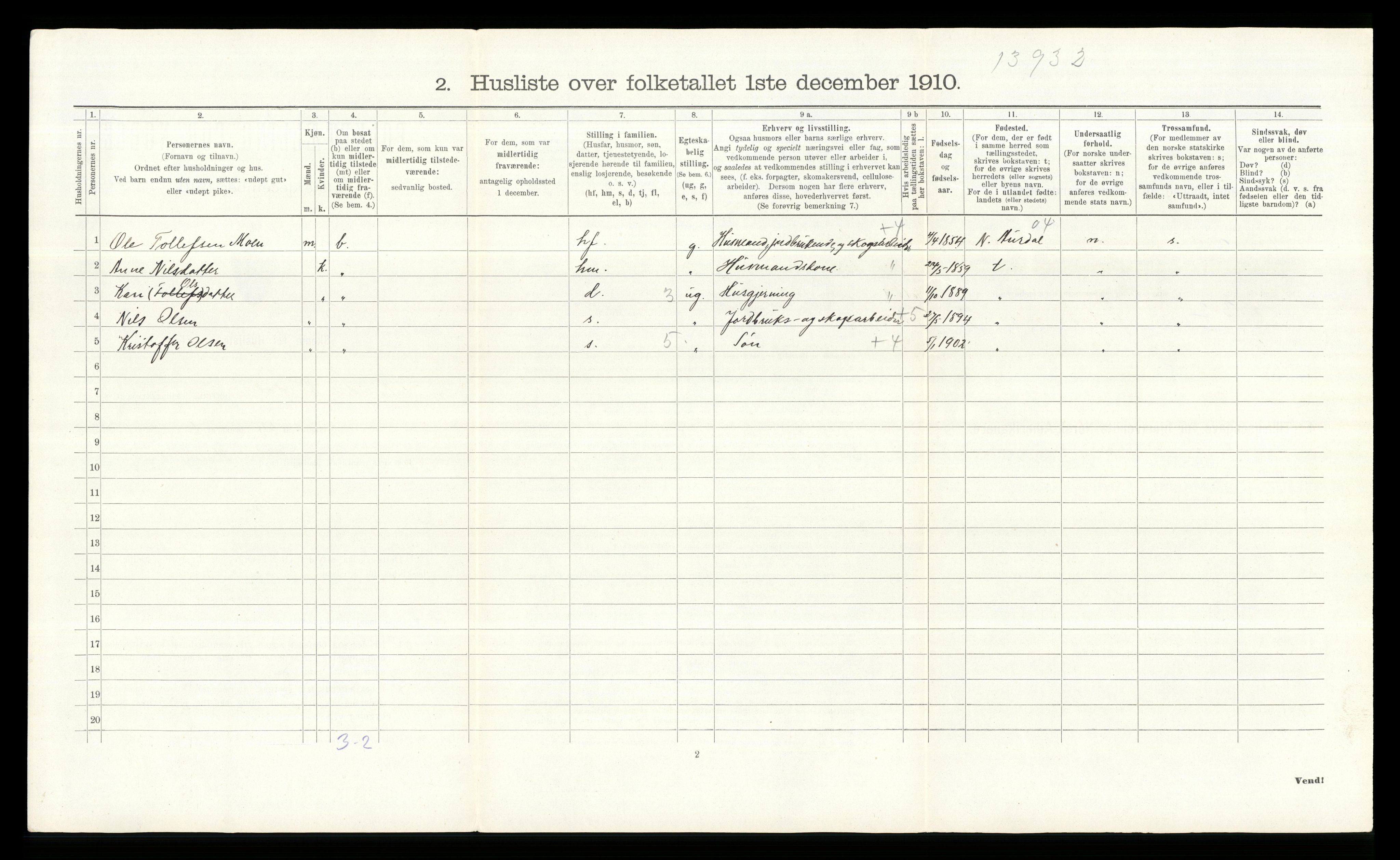 RA, Folketelling 1910 for 0540 Sør-Aurdal herred, 1910, s. 760