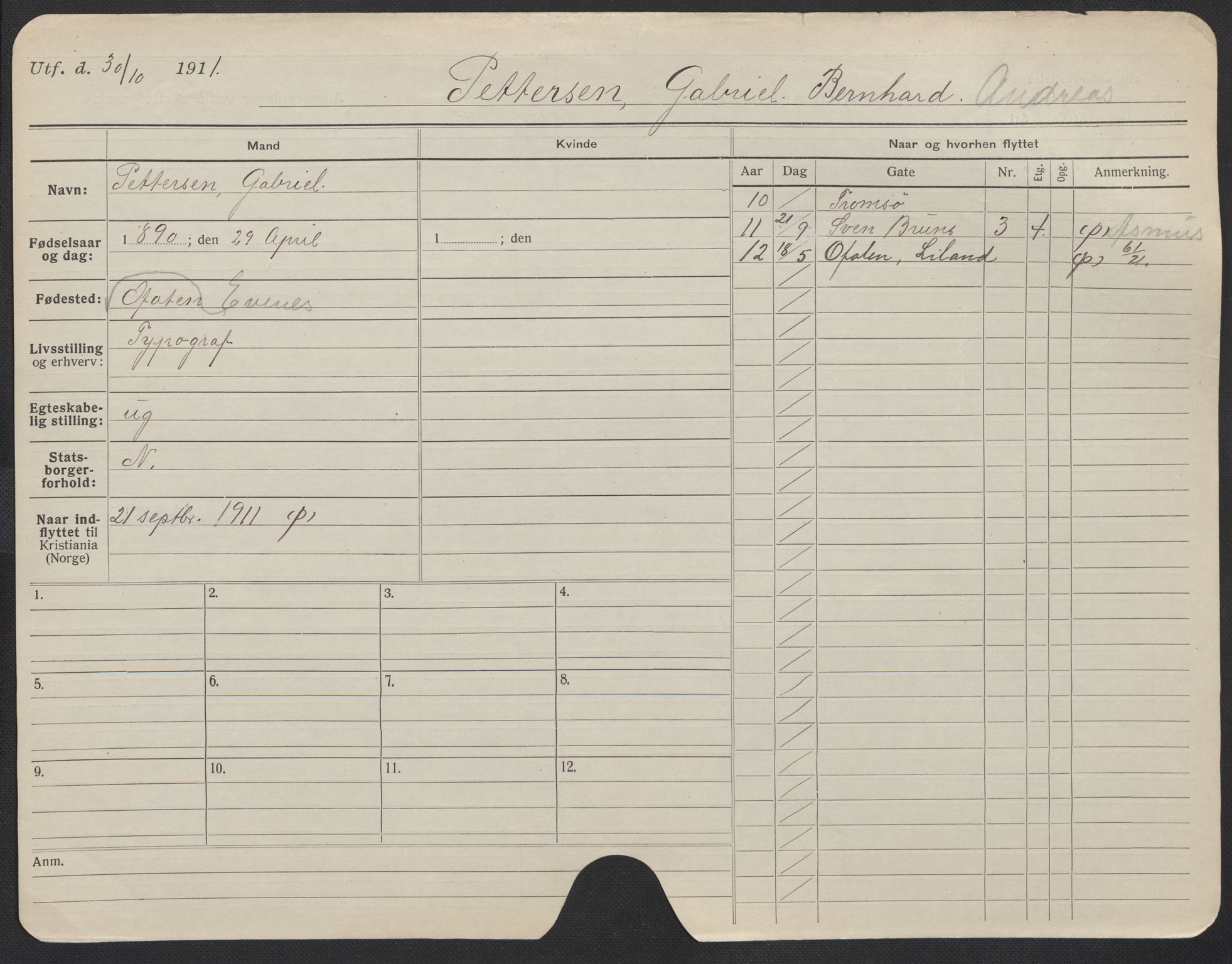 Oslo folkeregister, Registerkort, SAO/A-11715/F/Fa/Fac/L0009: Menn, 1906-1914, s. 326a