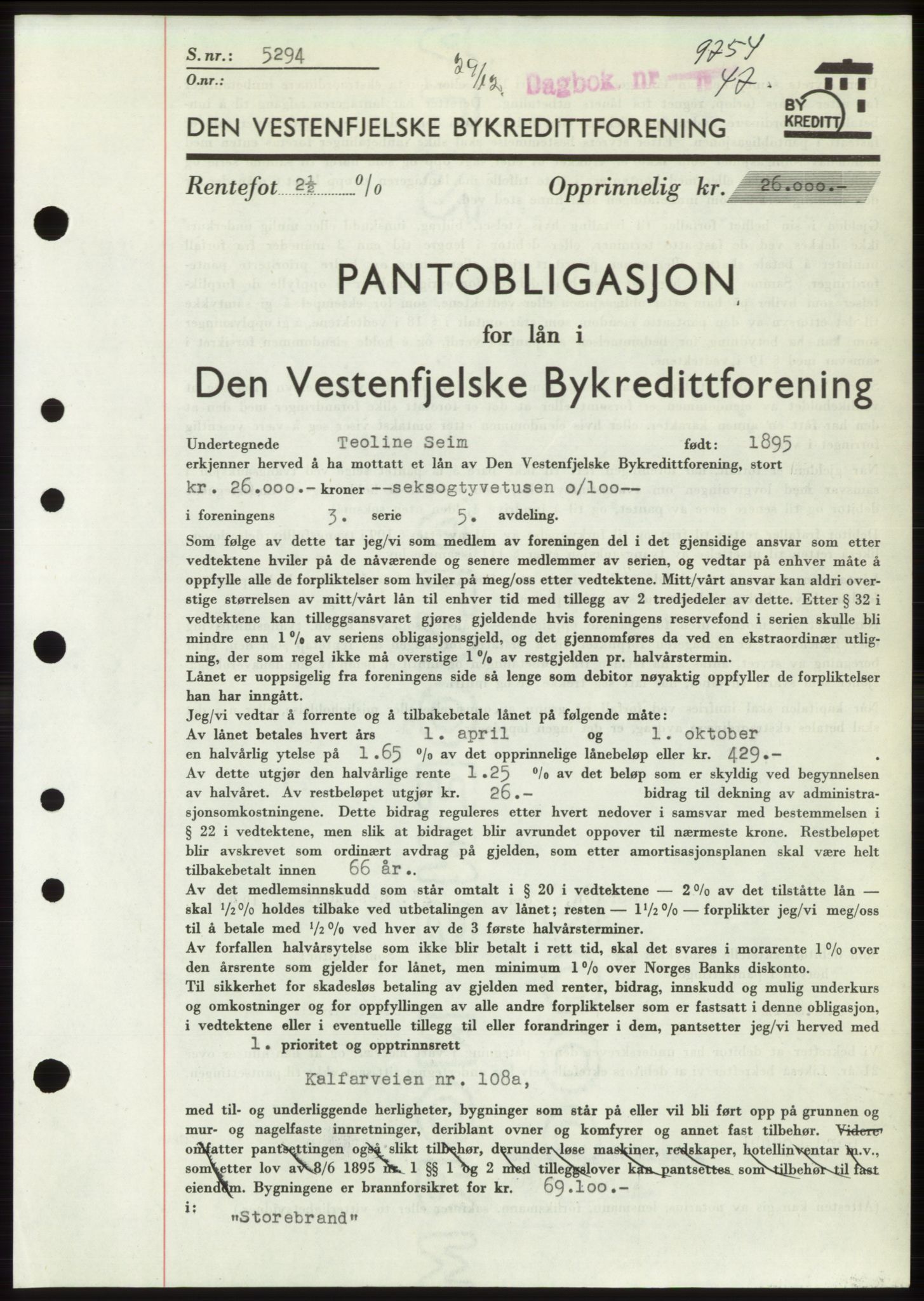 Byfogd og Byskriver i Bergen, AV/SAB-A-3401/03/03Bd/L0003: Pantebok nr. B29-39, 1947-1950, Dagboknr: 9754/1947