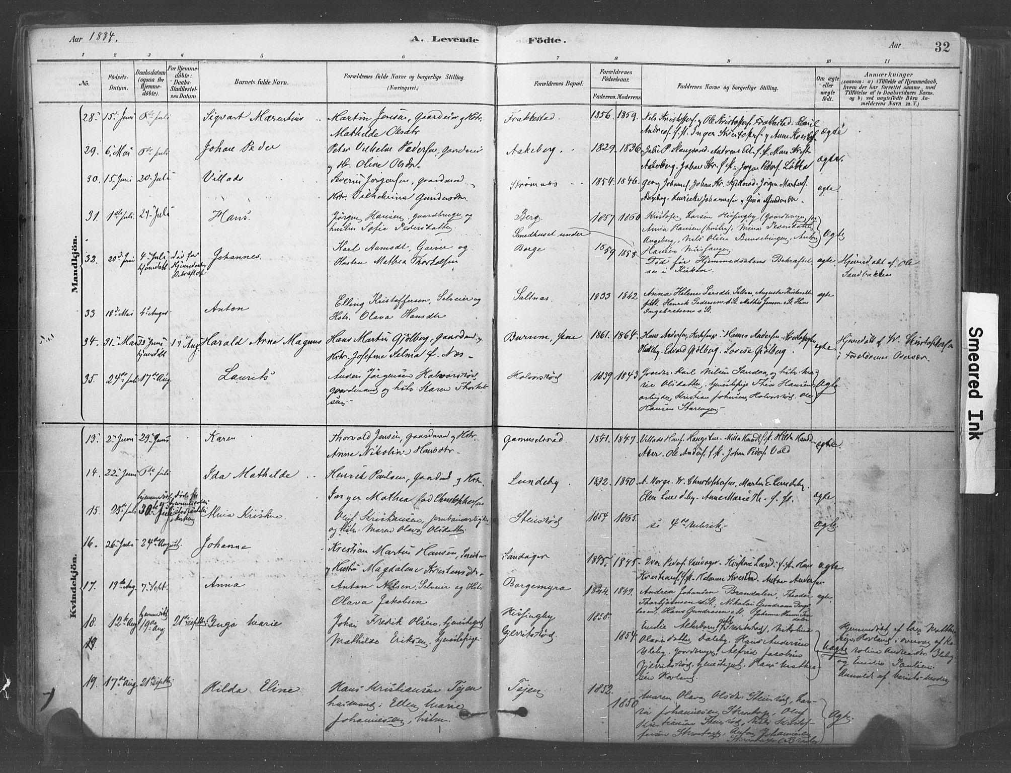Råde prestekontor kirkebøker, AV/SAO-A-2009/F/Fa/L0007: Ministerialbok nr. 7, 1878-1902, s. 32