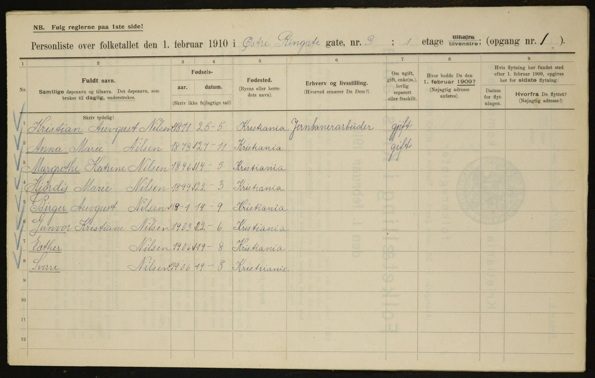 OBA, Kommunal folketelling 1.2.1910 for Kristiania, 1910, s. 122717