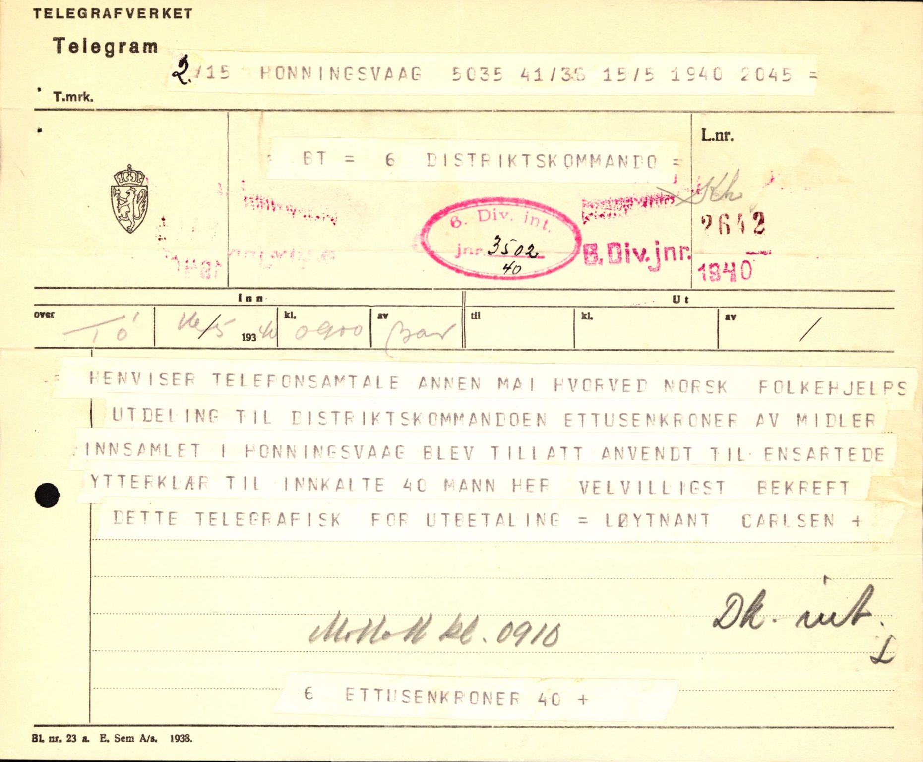 Forsvaret, Forsvarets krigshistoriske avdeling, AV/RA-RAFA-2017/Y/Yb/L0123: II-C-11-600  -  6. Divisjon med avdelinger, 1940, s. 646