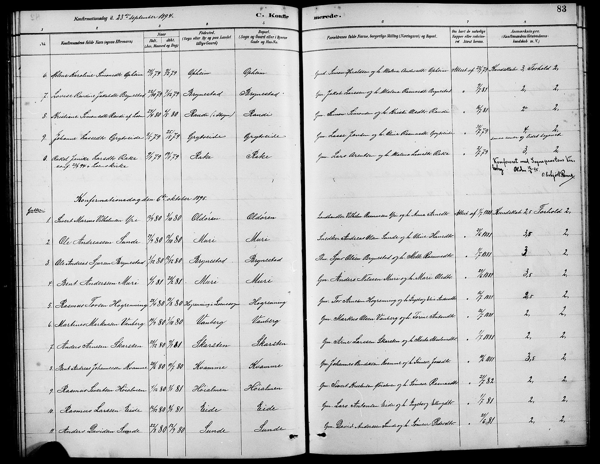 Innvik sokneprestembete, AV/SAB-A-80501: Klokkerbok nr. B 3, 1886-1897, s. 83