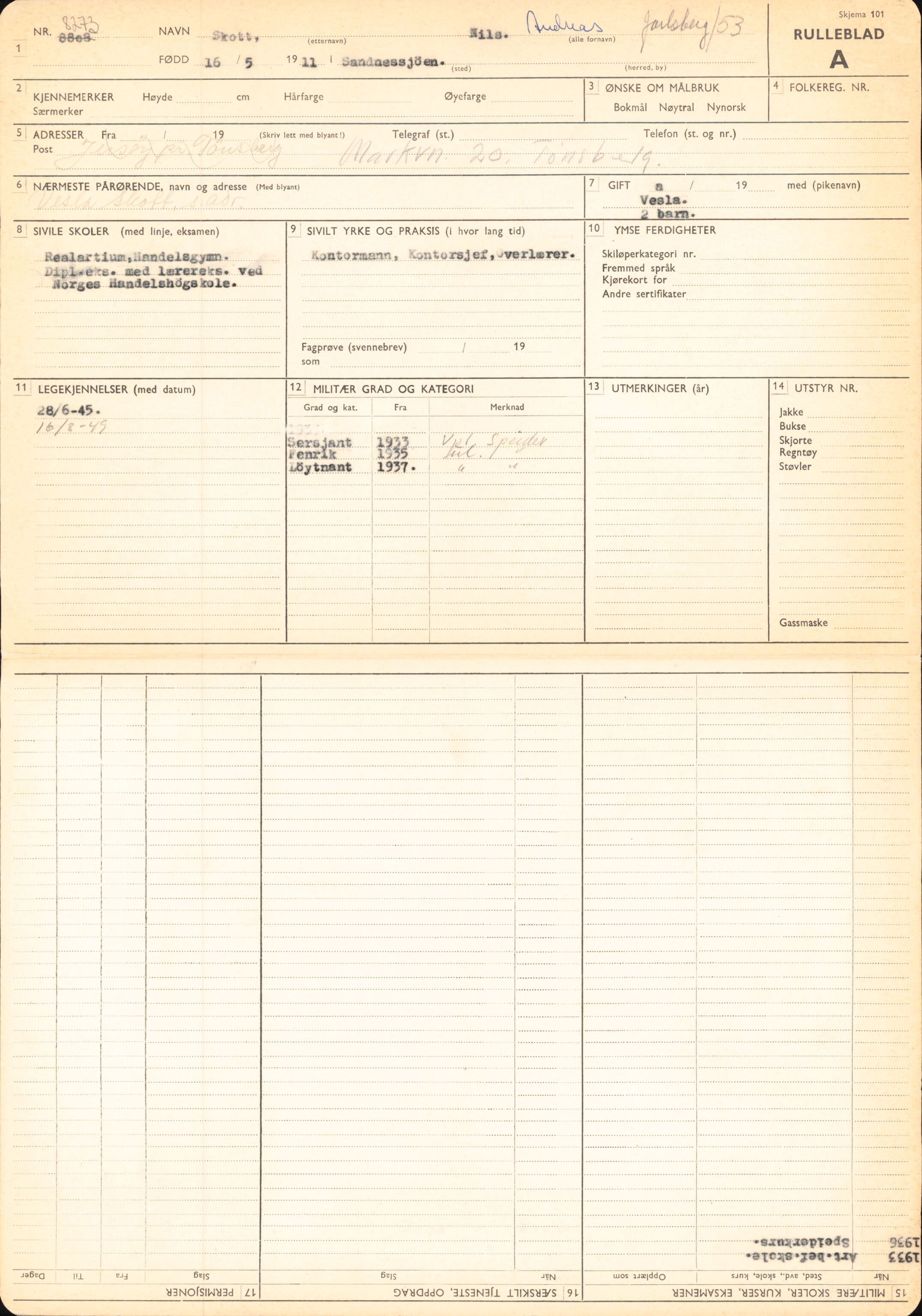 Forsvaret, Forsvarets overkommando/Luftforsvarsstaben, RA/RAFA-4079/P/Pa/L0028: Personellpapirer, 1911, s. 148