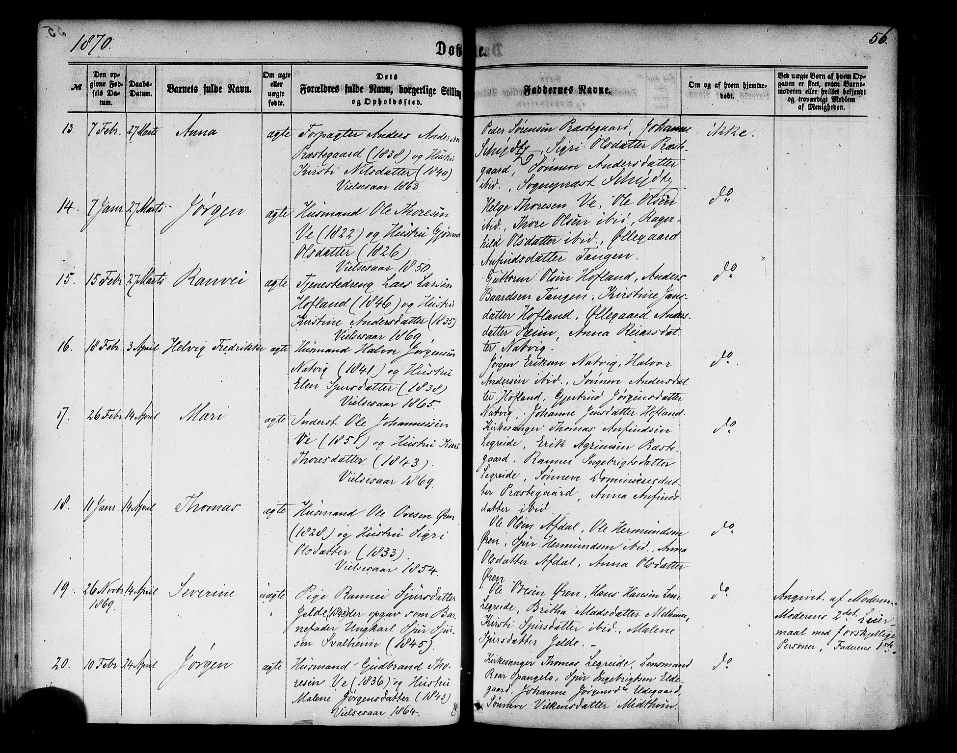Årdal sokneprestembete, AV/SAB-A-81701: Ministerialbok nr. A 3, 1863-1886, s. 56