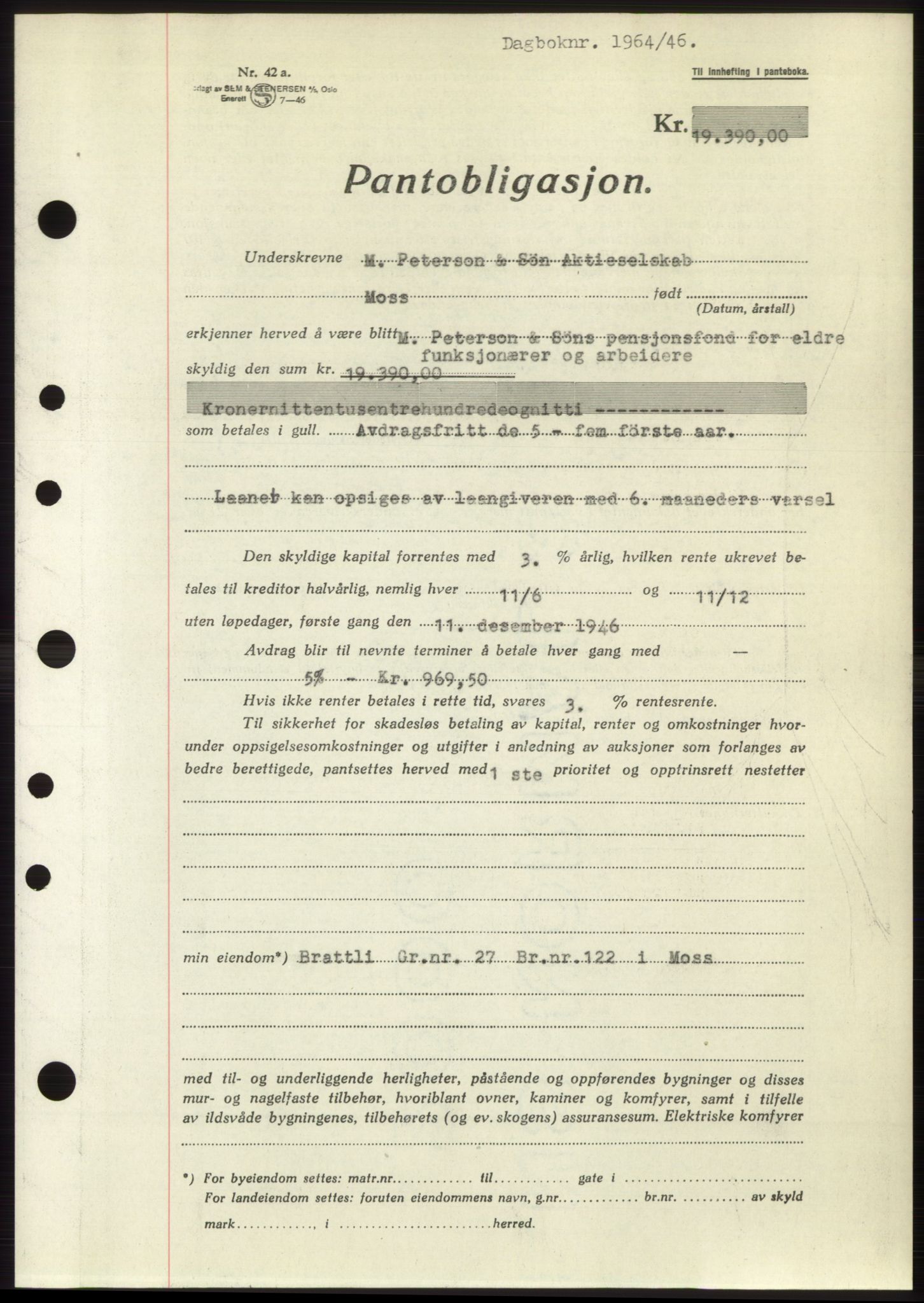 Moss sorenskriveri, SAO/A-10168: Pantebok nr. B15, 1946-1946, Dagboknr: 1964/1946