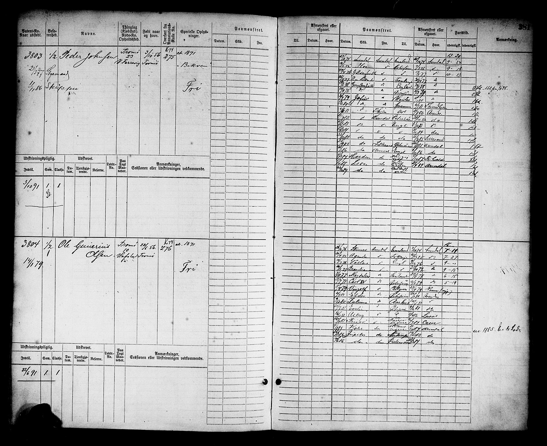 Arendal mønstringskrets, AV/SAK-2031-0012/F/Fb/L0014: Hovedrulle nr 3045-3806, S-12, 1868-1900, s. 392