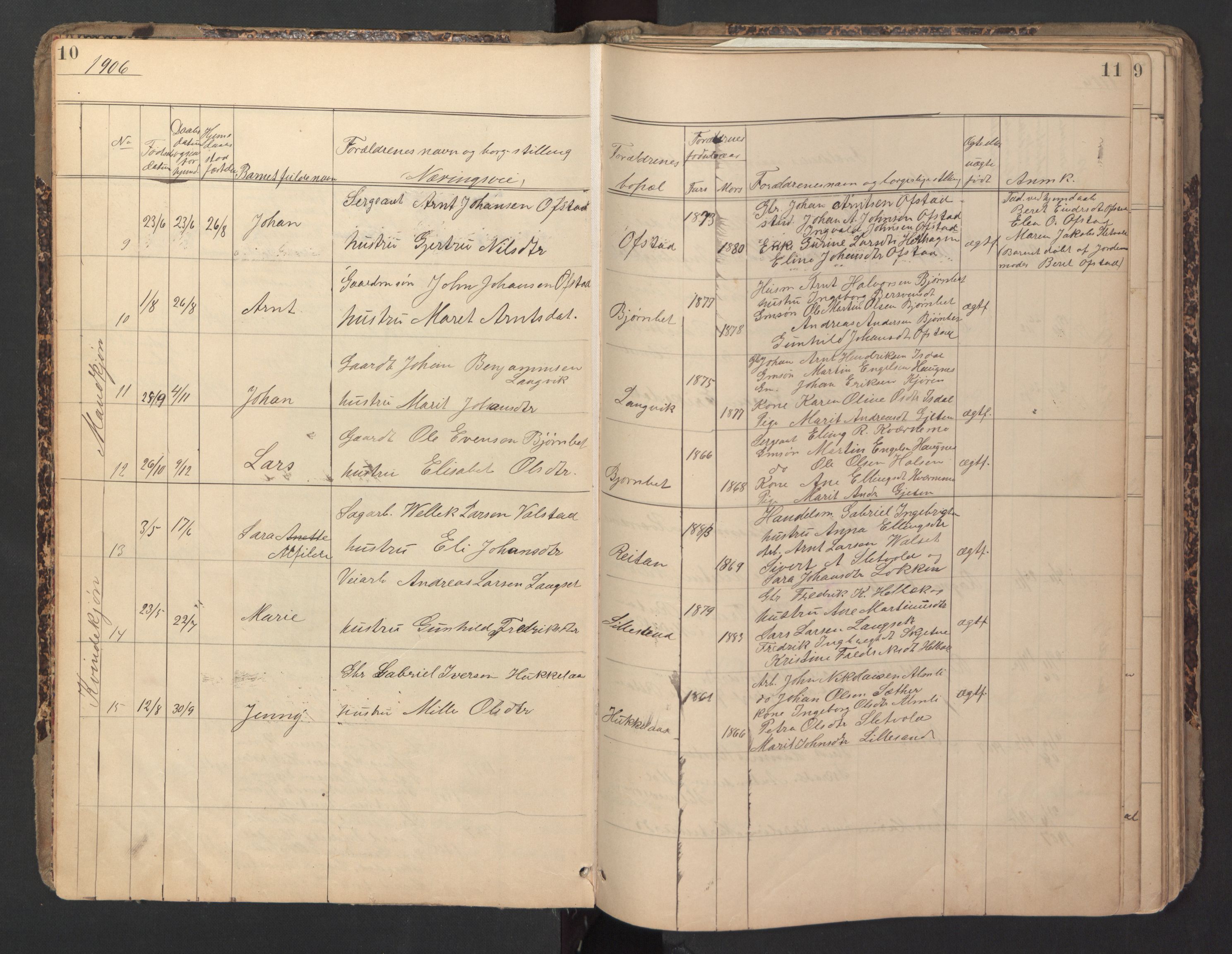 Ministerialprotokoller, klokkerbøker og fødselsregistre - Sør-Trøndelag, AV/SAT-A-1456/670/L0837: Klokkerbok nr. 670C01, 1905-1946, s. 10-11