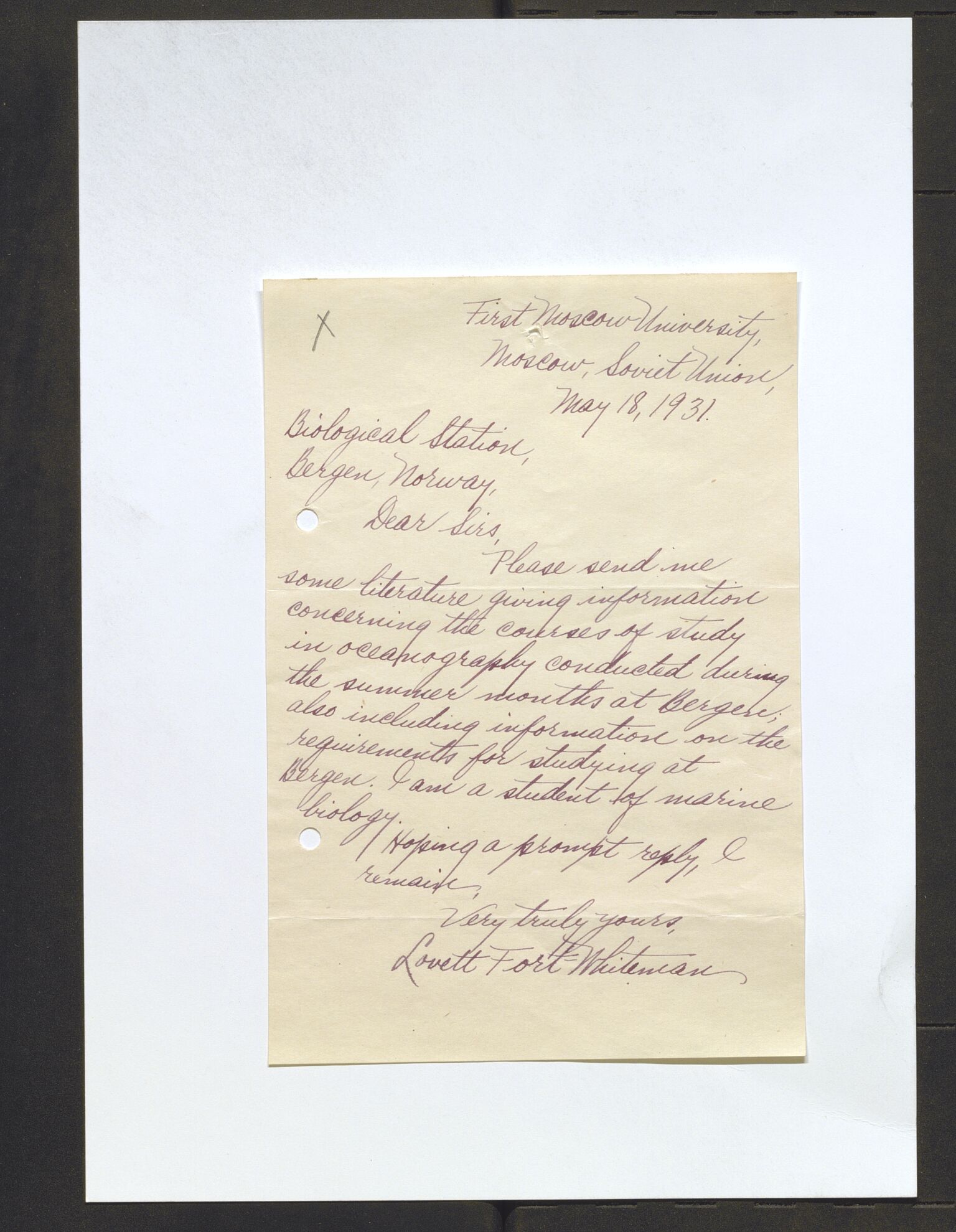 Bergens Museum, AV/SAB-A-17301/13/D/L0002: Korrespondanse , 1928-1940, s. 290