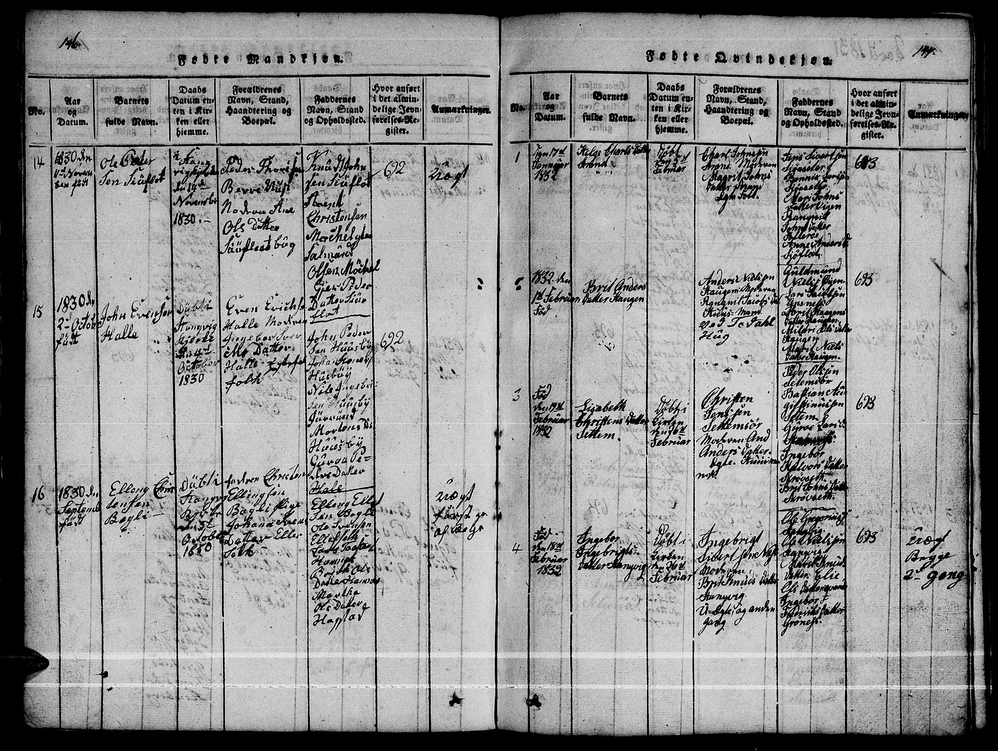 Ministerialprotokoller, klokkerbøker og fødselsregistre - Møre og Romsdal, AV/SAT-A-1454/592/L1031: Klokkerbok nr. 592C01, 1820-1833, s. 146-147