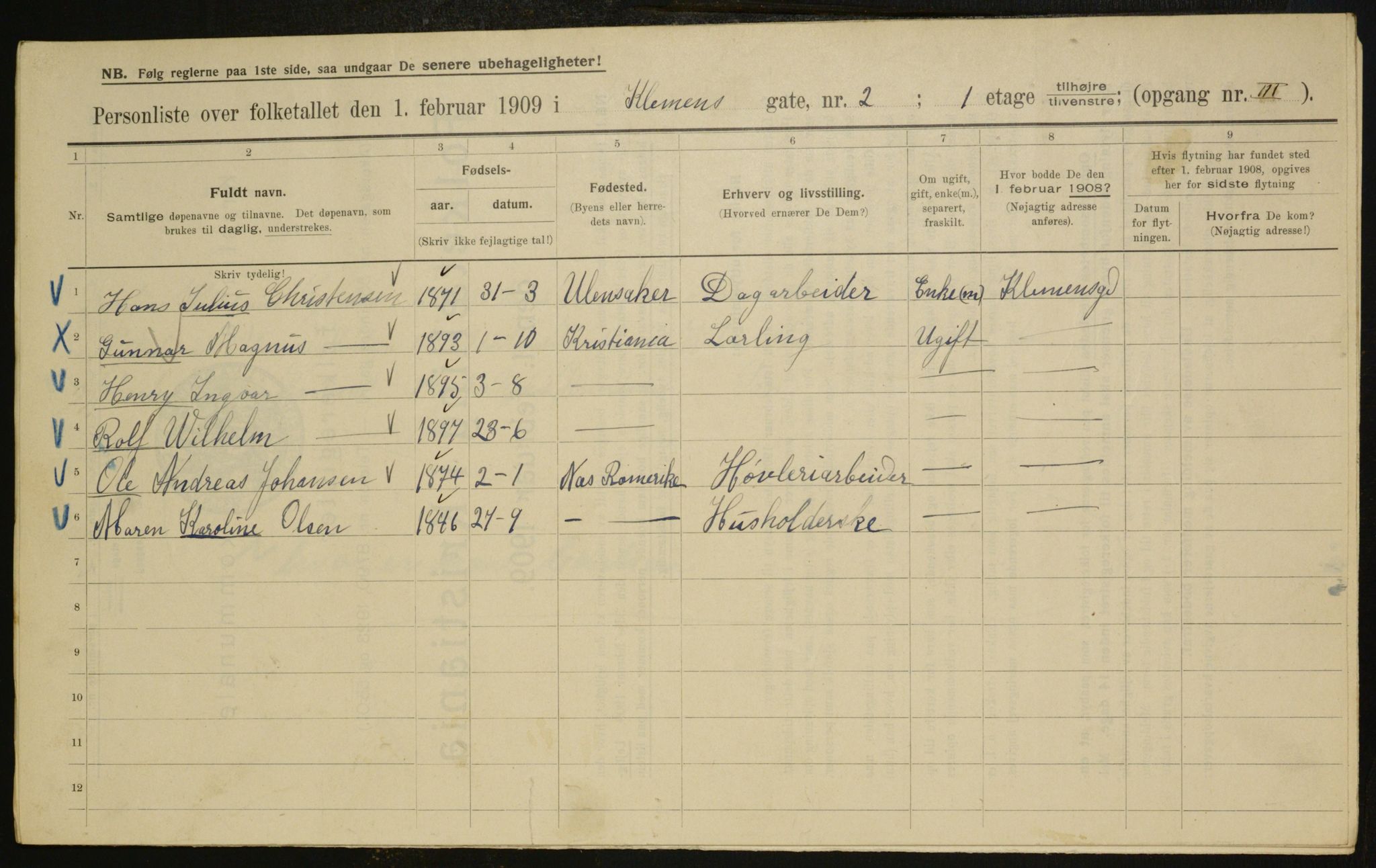 OBA, Kommunal folketelling 1.2.1909 for Kristiania kjøpstad, 1909, s. 11580