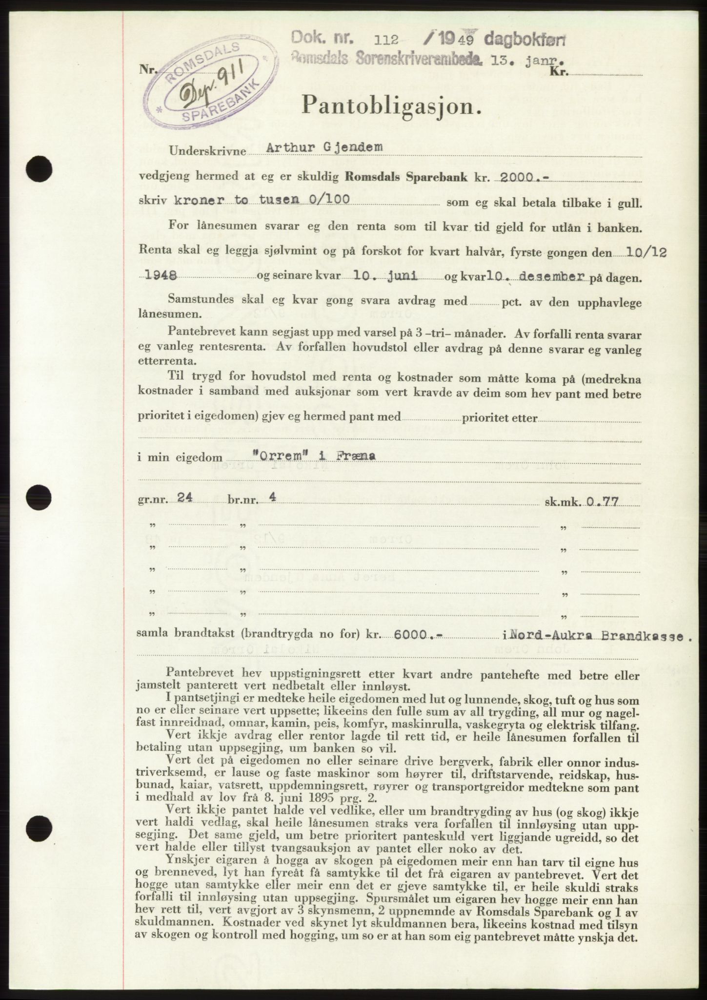 Romsdal sorenskriveri, SAT/A-4149/1/2/2C: Pantebok nr. B4, 1948-1949, Dagboknr: 112/1949