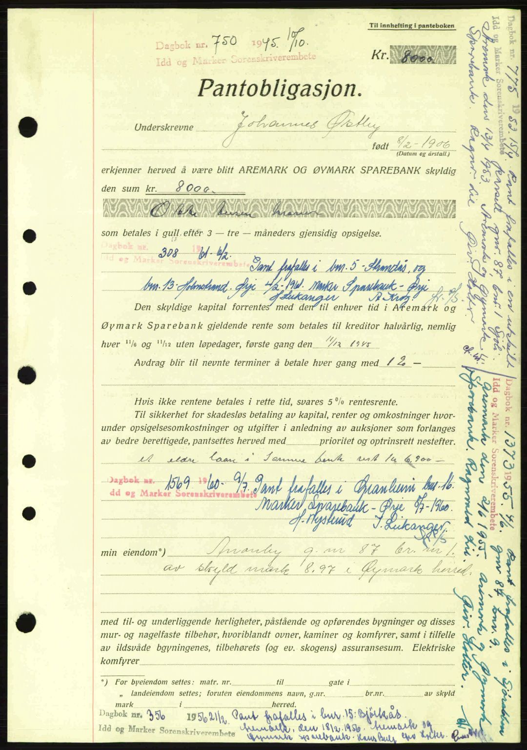 Idd og Marker sorenskriveri, AV/SAO-A-10283/G/Gb/Gbc/L0002: Pantebok nr. B4-9a, 1939-1945, Dagboknr: 750/1945