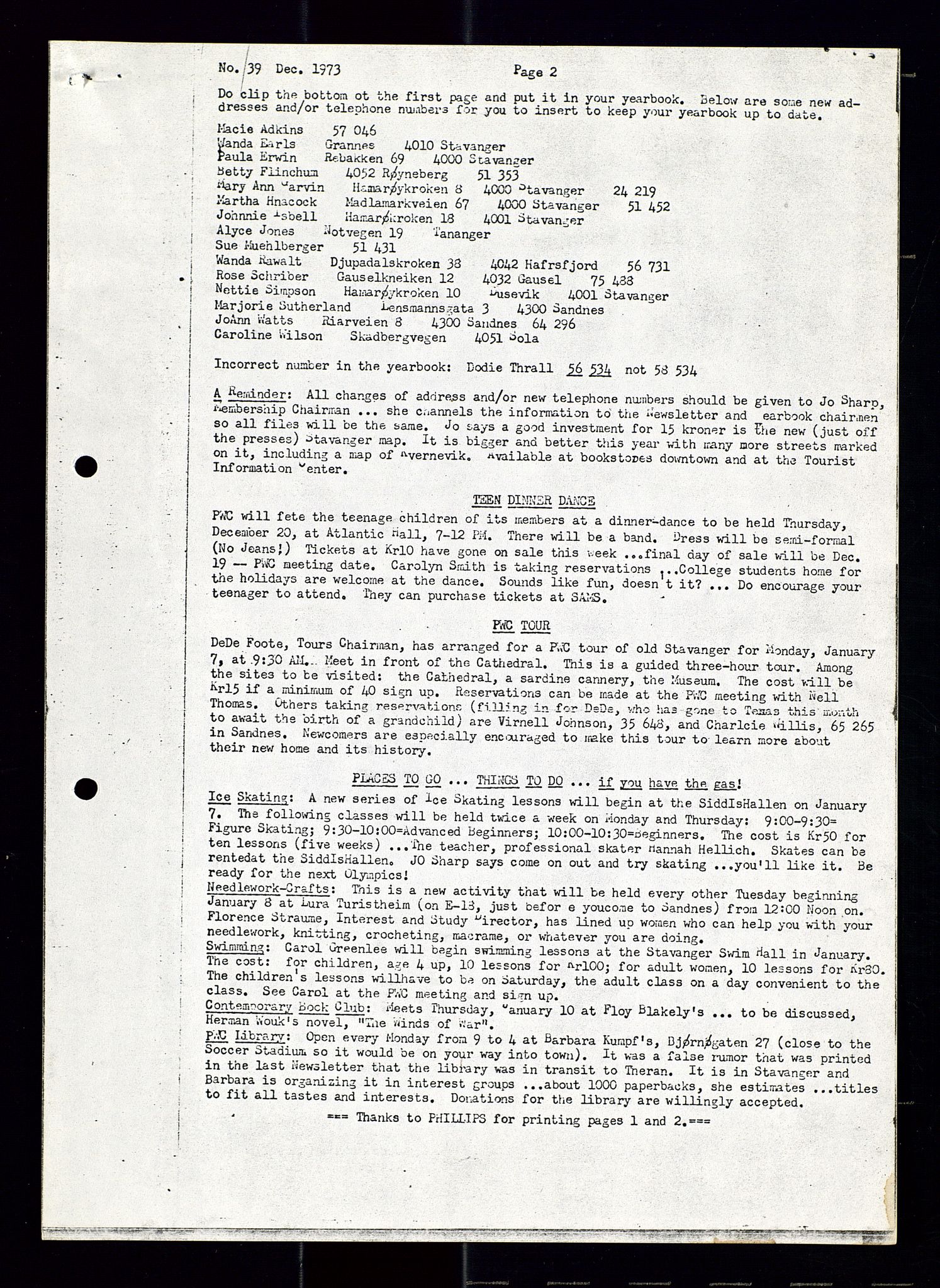 PA 1547 - Petroleum Wives Club, AV/SAST-A-101974/X/Xa/L0001: Newsletters (1971-1978)/radiointervjuer på kasett (1989-1992), 1970-1978