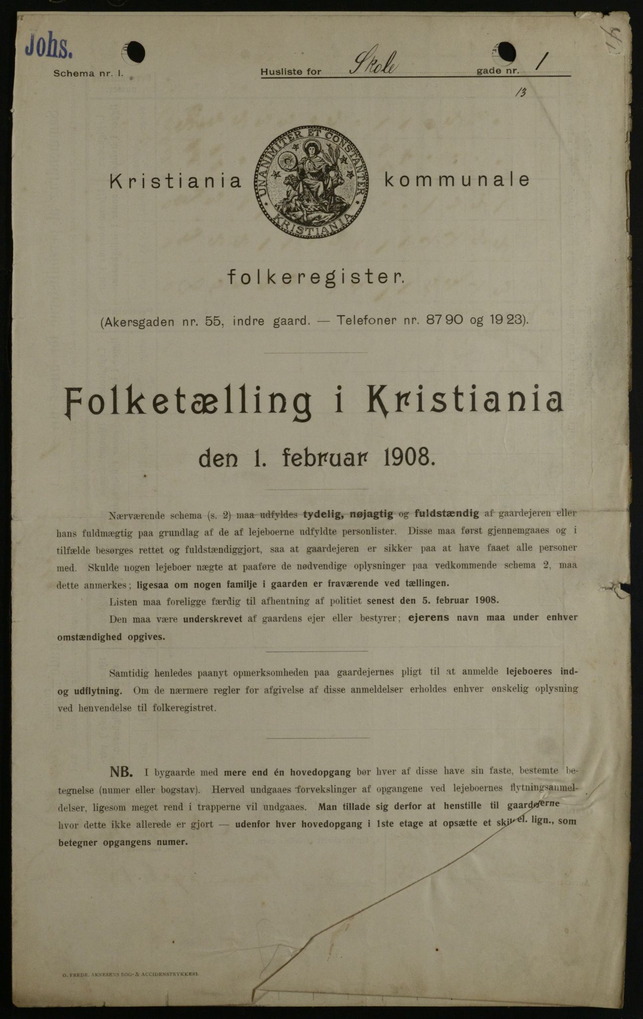 OBA, Kommunal folketelling 1.2.1908 for Kristiania kjøpstad, 1908, s. 86542