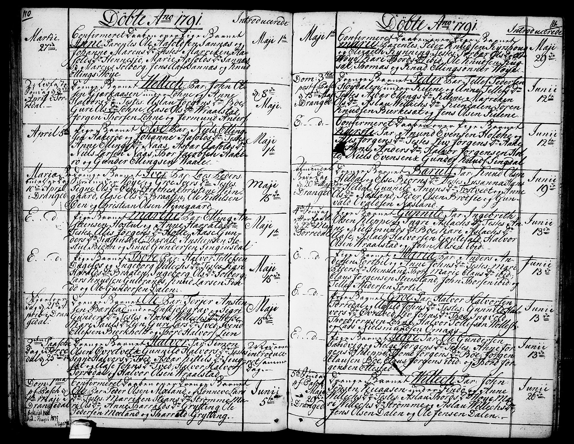 Drangedal kirkebøker, AV/SAKO-A-258/F/Fa/L0003: Ministerialbok nr. 3, 1768-1814, s. 110-111