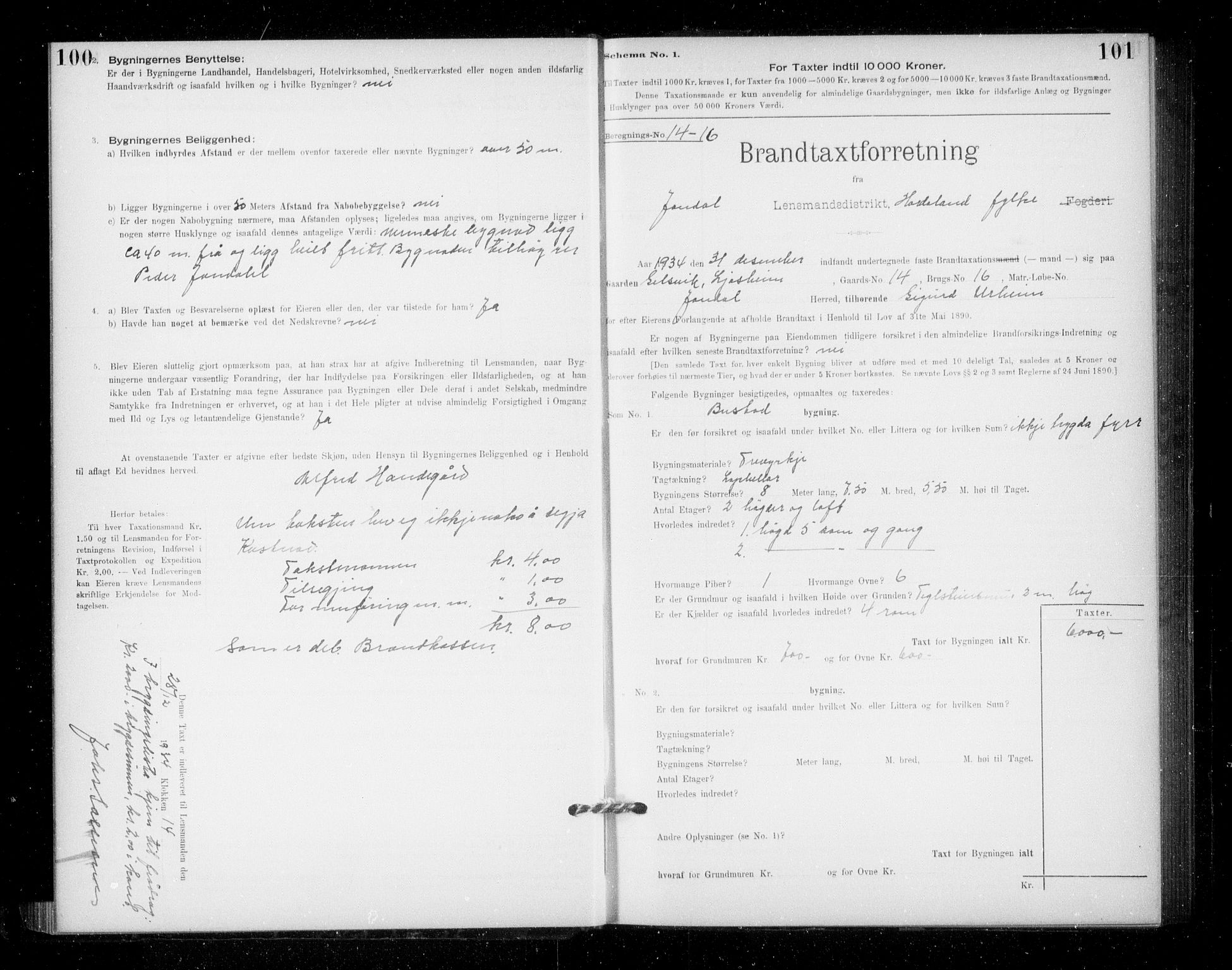 Lensmannen i Jondal, AV/SAB-A-33101/0012/L0005: Branntakstprotokoll, skjematakst, 1894-1951, s. 100-101