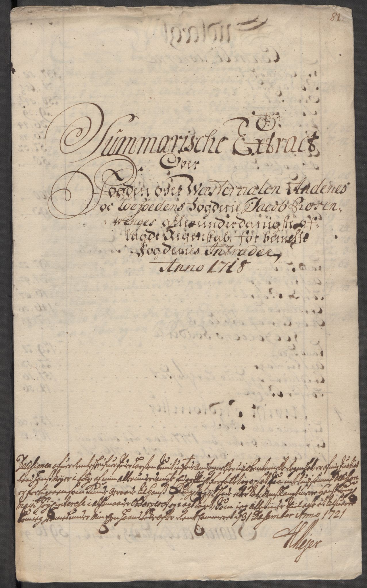 Rentekammeret inntil 1814, Reviderte regnskaper, Fogderegnskap, RA/EA-4092/R67/L4684: Fogderegnskap Vesterålen, Andenes og Lofoten, 1718, s. 21