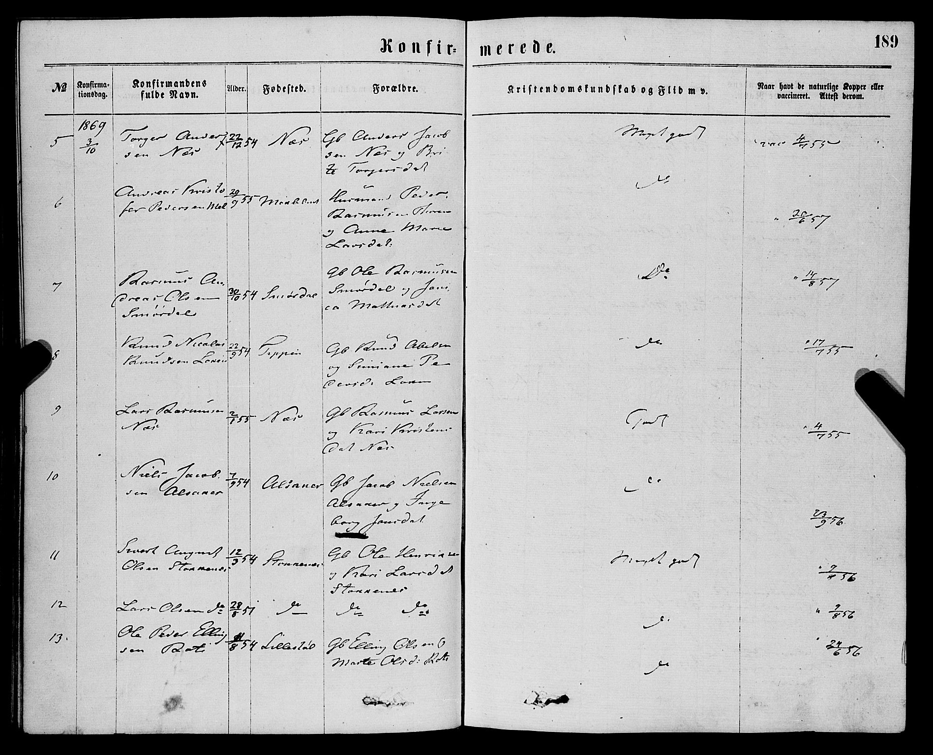 Eid sokneprestembete, SAB/A-82301/H/Haa/Haaa/L0010: Ministerialbok nr. A 10, 1867-1878, s. 189
