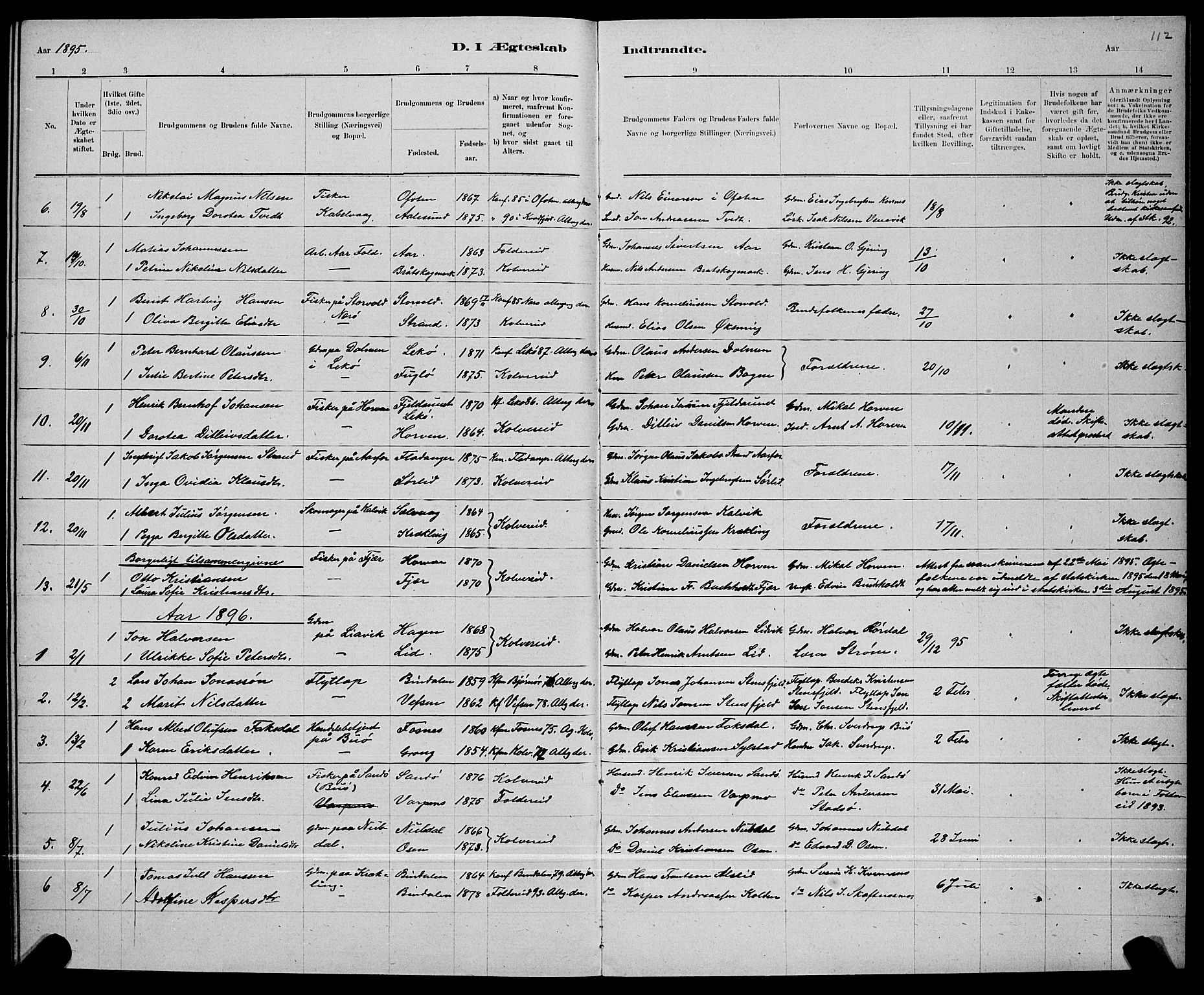 Ministerialprotokoller, klokkerbøker og fødselsregistre - Nord-Trøndelag, SAT/A-1458/780/L0651: Klokkerbok nr. 780C03, 1884-1898, s. 112