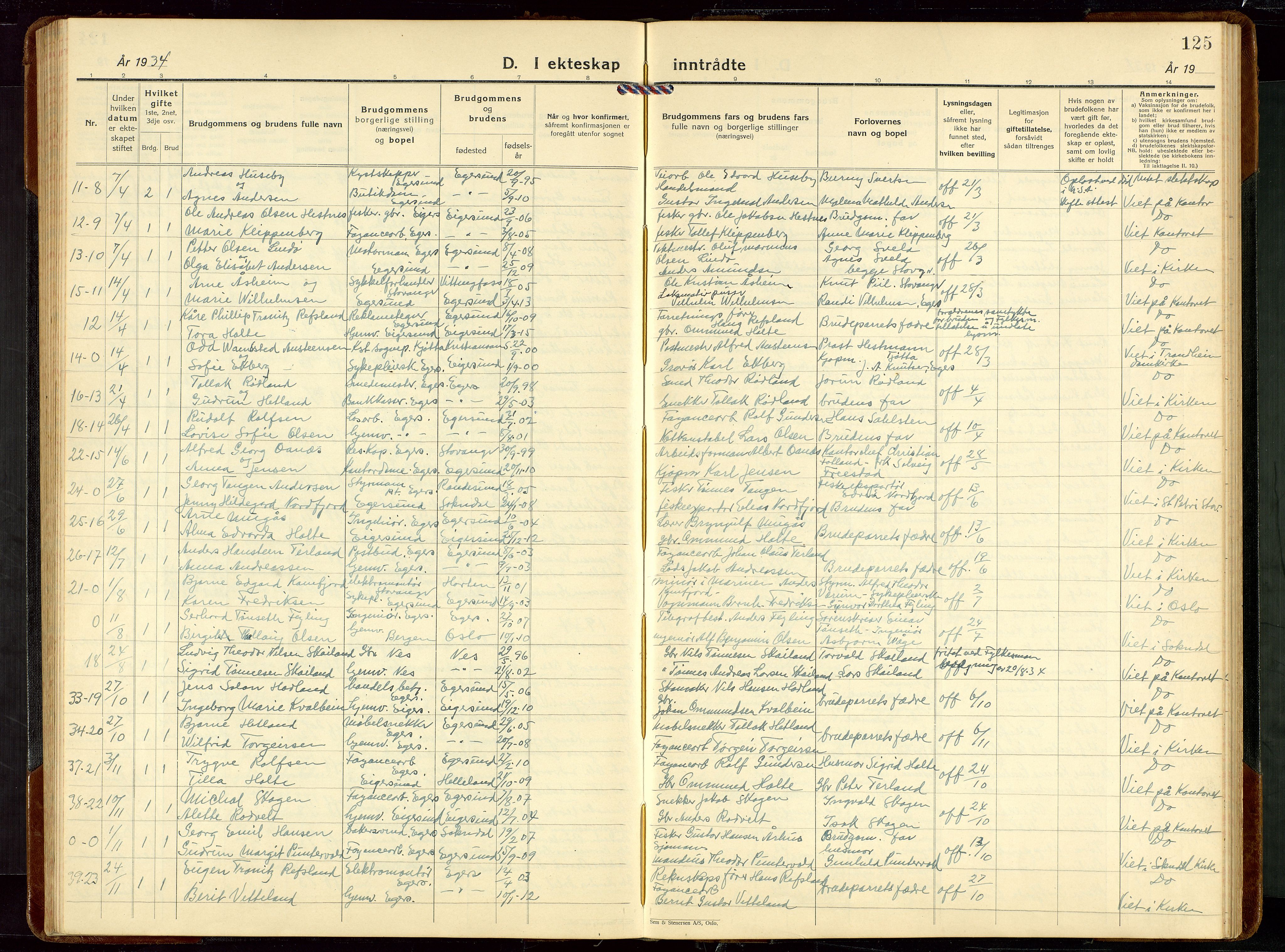 Eigersund sokneprestkontor, AV/SAST-A-101807/S09/L0014: Klokkerbok nr. B 14, 1931-1949, s. 125