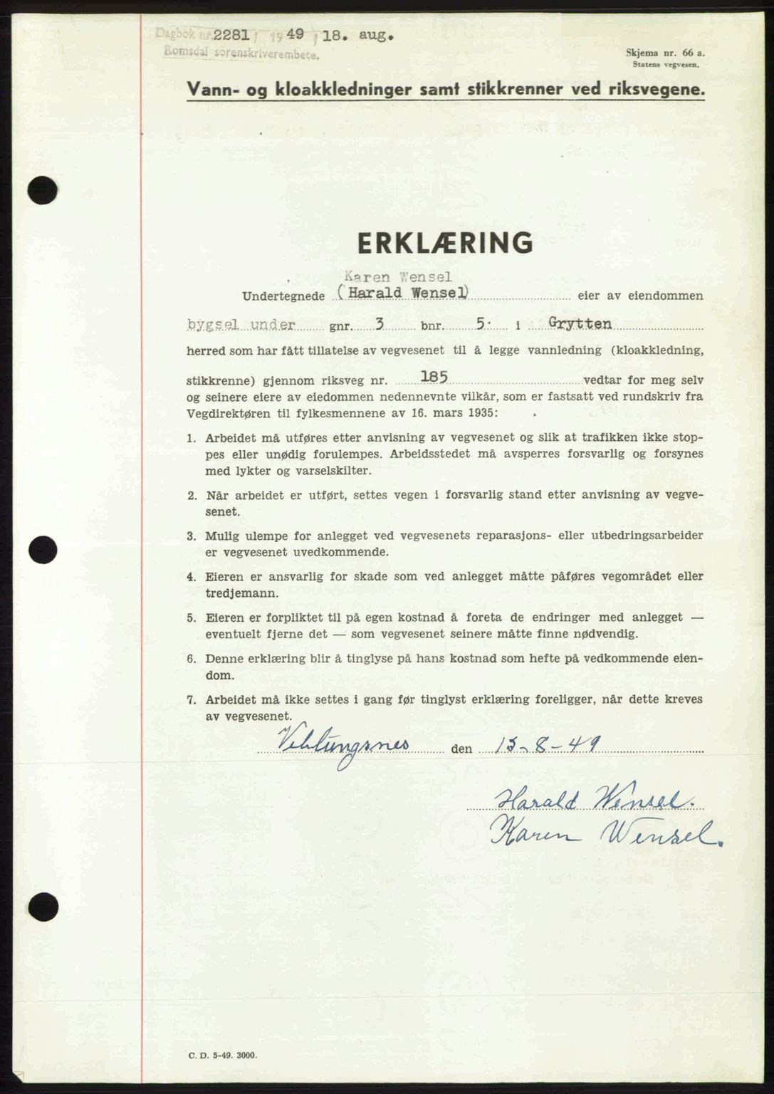 Romsdal sorenskriveri, SAT/A-4149/1/2/2C: Pantebok nr. A30, 1949-1949, Dagboknr: 2281/1949
