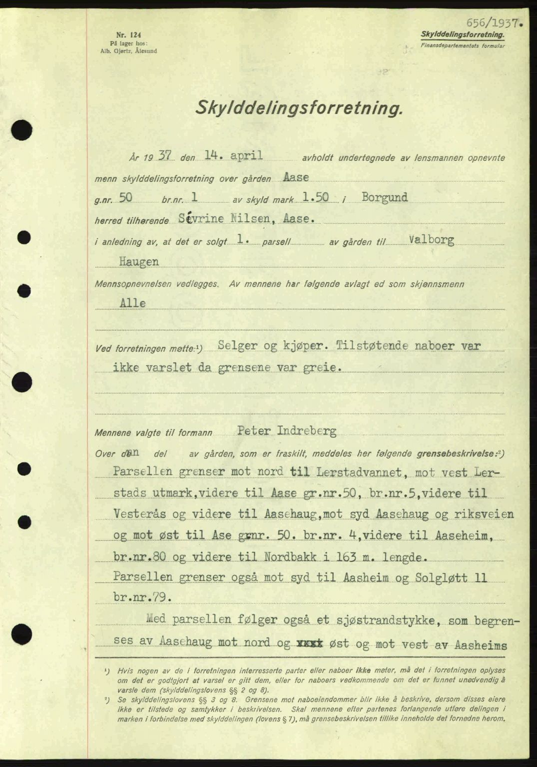 Nordre Sunnmøre sorenskriveri, SAT/A-0006/1/2/2C/2Ca: Pantebok nr. A2, 1936-1937, Dagboknr: 656/1937