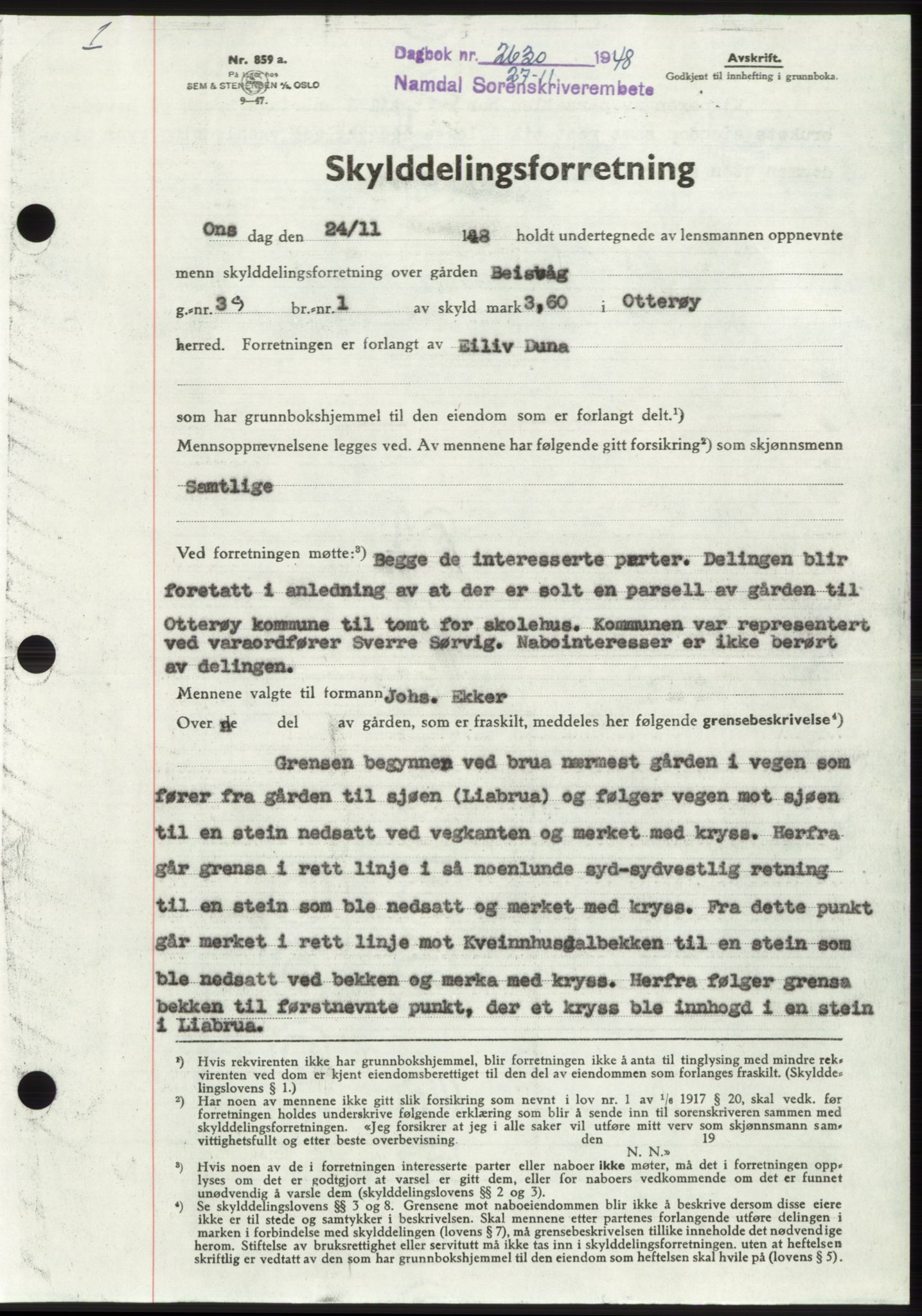 Namdal sorenskriveri, SAT/A-4133/1/2/2C: Pantebok nr. -, 1948-1948, Dagboknr: 2630/1948
