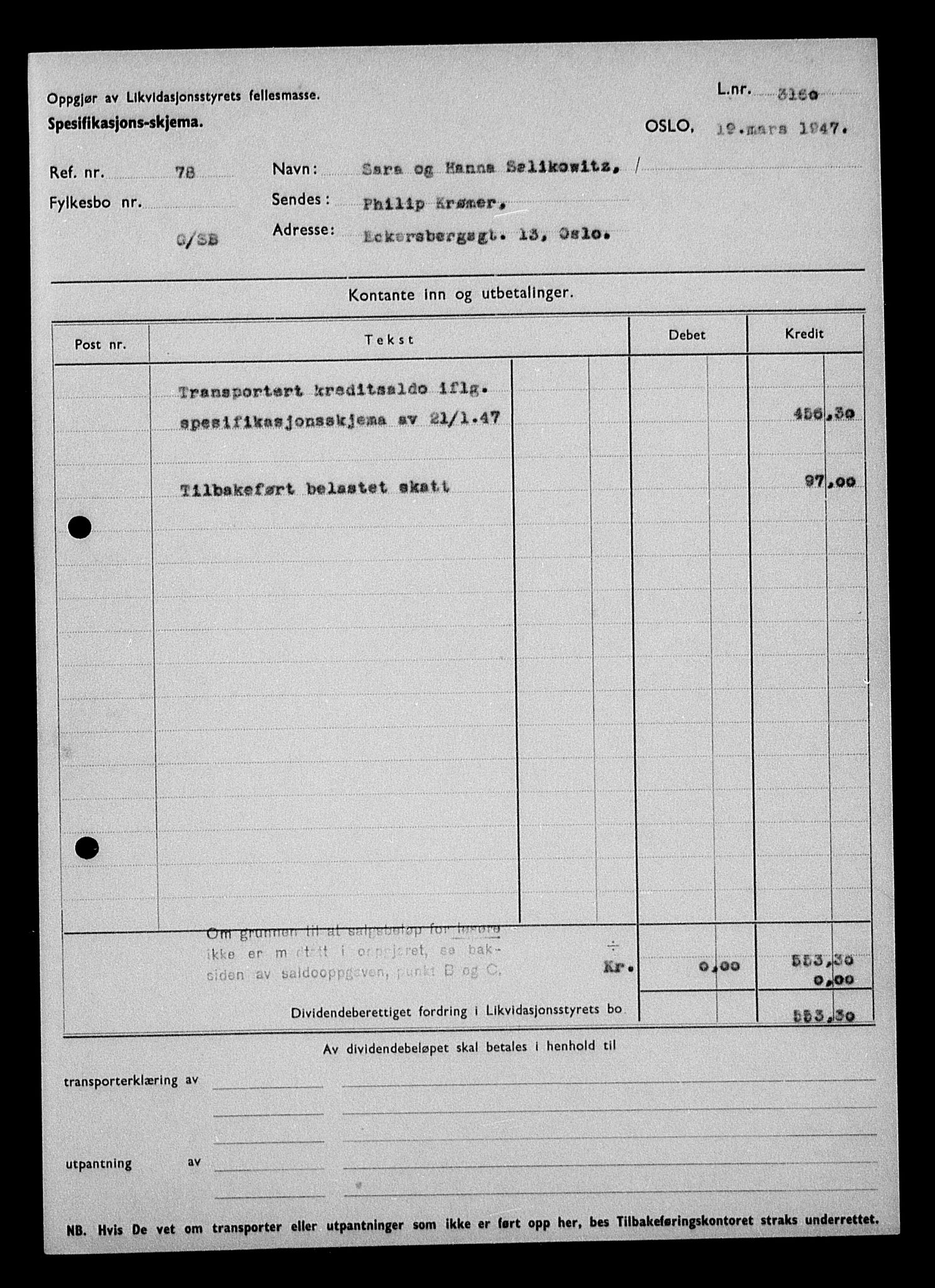 Justisdepartementet, Tilbakeføringskontoret for inndratte formuer, AV/RA-S-1564/H/Hc/Hcc/L0981: --, 1945-1947, s. 154