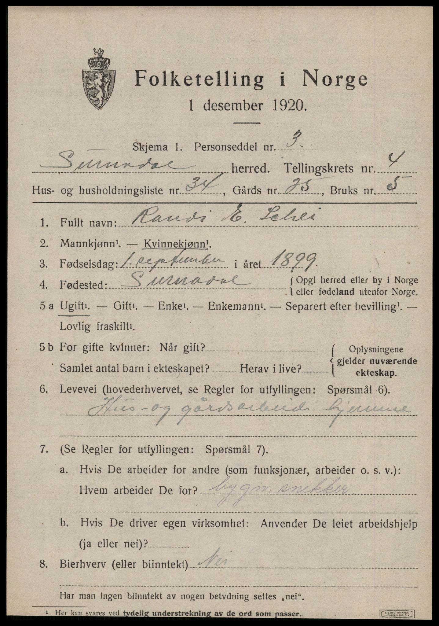 SAT, Folketelling 1920 for 1566 Surnadal herred, 1920, s. 3427